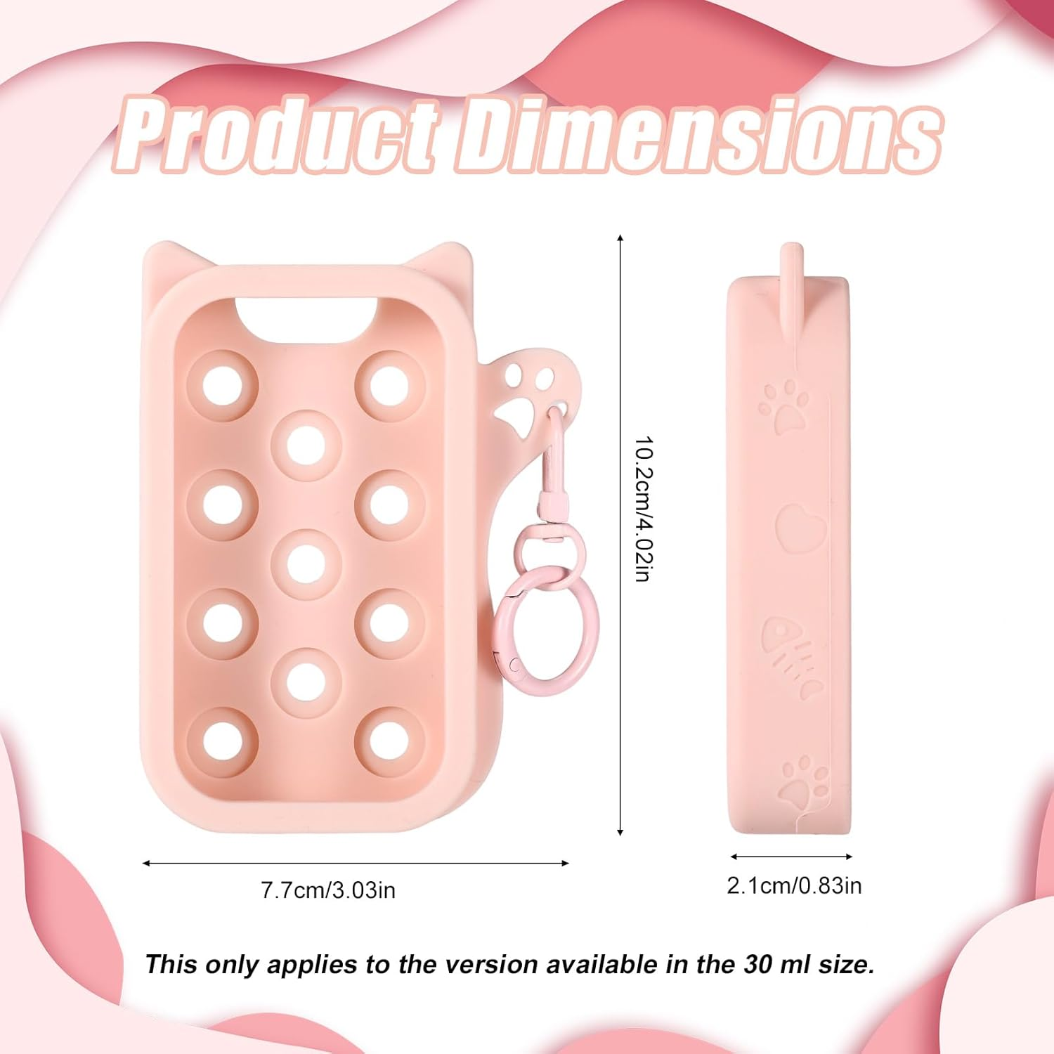 Sinbana Silicone Case for Touchland Power Mist & Glow Mist 30 Ml, Cute Cat Protective Case with Key Ring, Practical Accessory for Hand Sanitiser Spray, Hole Design, No Charm (Pink)