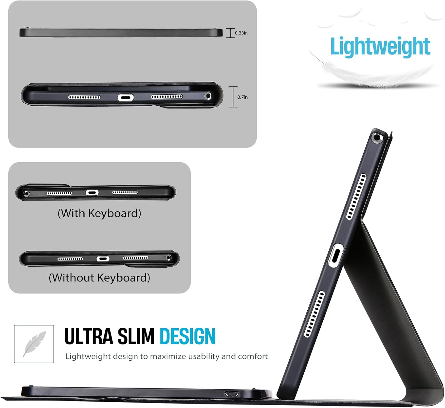 Procase Case with Keyboard for Lenovo Tab M11 / K11 LTE 11" 2024, PU Leather Case with Magnetically Detachable Wireless Keyboard for Lenovo M11 / Tab K11 LTE 11 Inch -Black image number 4