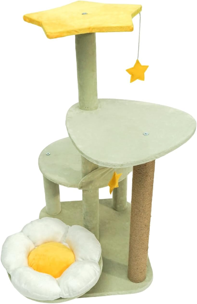 Stellar Play Multi-Level Cat Tree with Free Moon Pad - Soft Plush Finish, Scratching Post, Hanging Star Toys, and Cozy Nest - Eco-Friendly Tall Cat Tree for Play, Scratch, and Rest image number 1