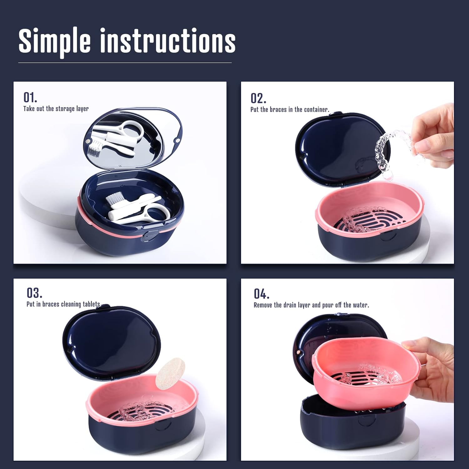 Large Denture Bath Case Cup Box Holder Storage Soak Container， Retainer Case,Mirror Orthodontics Mouth Guard Case,Suitable for Dentures, Partial Dentures, Chews and Removal Tool with Braces（Purple）&hellip; image number 4