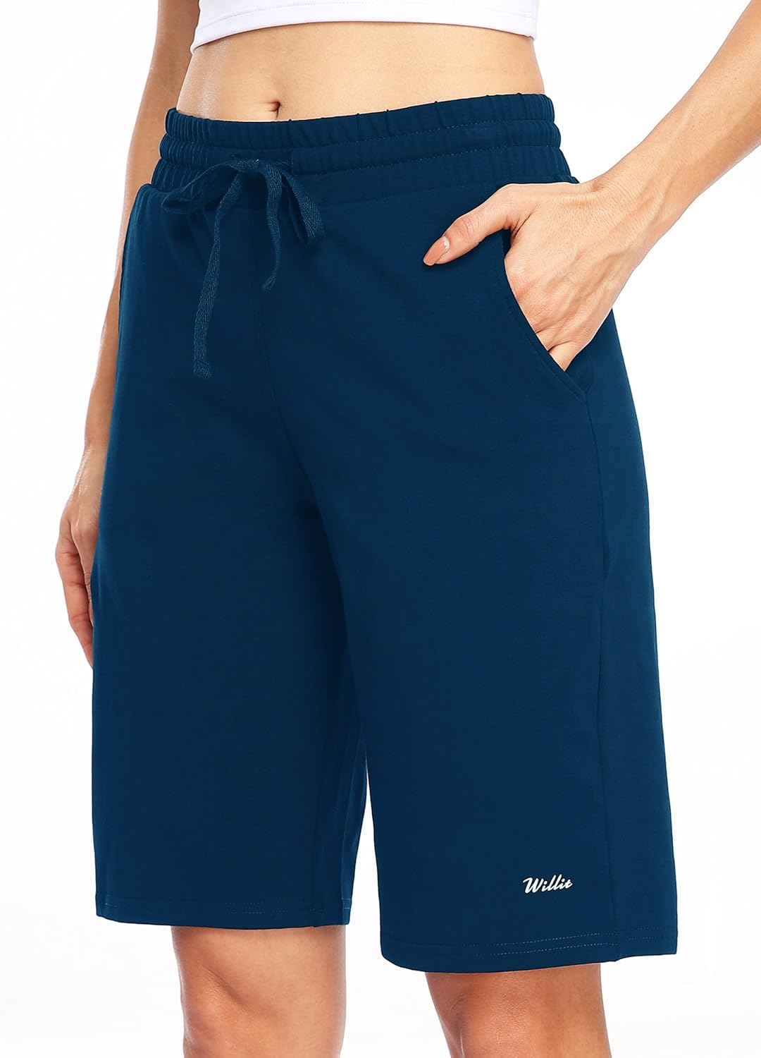 WILLIT Women'S Shorts 10" Bermuda Cotton Long Shorts Jersey Shorts Athletic Yoga Workout Lounge Shorts with Pockets image number 5