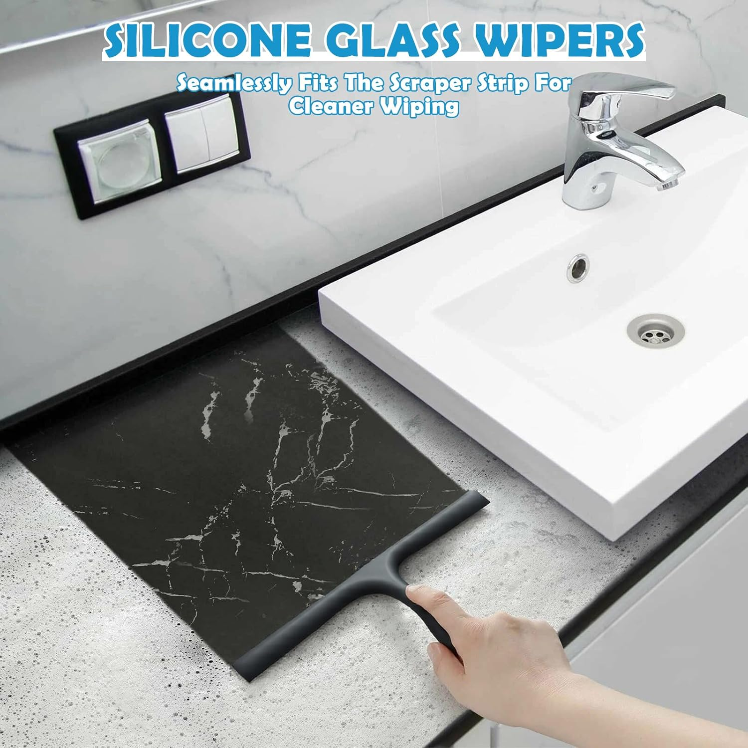 Silicone Shower Squeegee, Black, Shower Squeegee, Window Squeegee Shower with Holder, Bathroom Accessories, Mounting No Drilling, for Shower, Bathroom, Mirror, Glass Cleaning, Tile image number 3