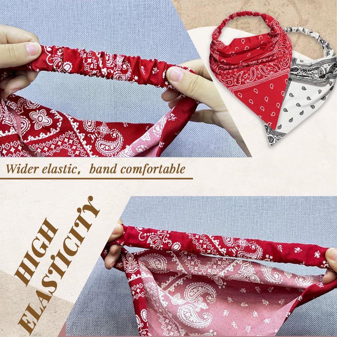 Pack of 4 Women'S Boho Headbands Triangle Headscarves Bandanas Turban Tie Hair Bands Elastic Hair Scarf Thin for Women and Girls image number 5