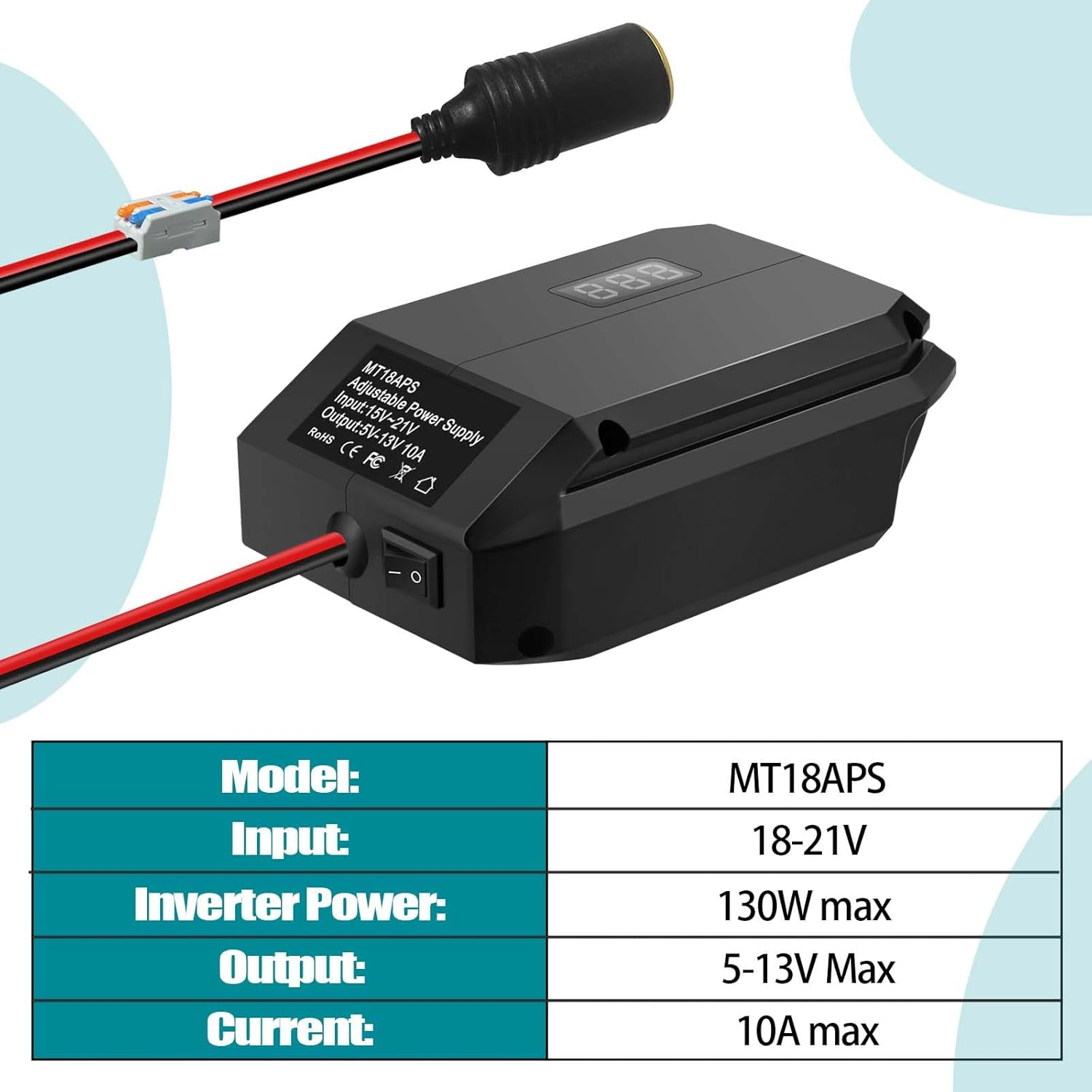 DC 18V to 12V Step down Converter for Makita 18V Battery, Power Wheels Adapter, Cigarette Lighter Buck Adapter for Car Power Tools, Car Refrigerator image number 4