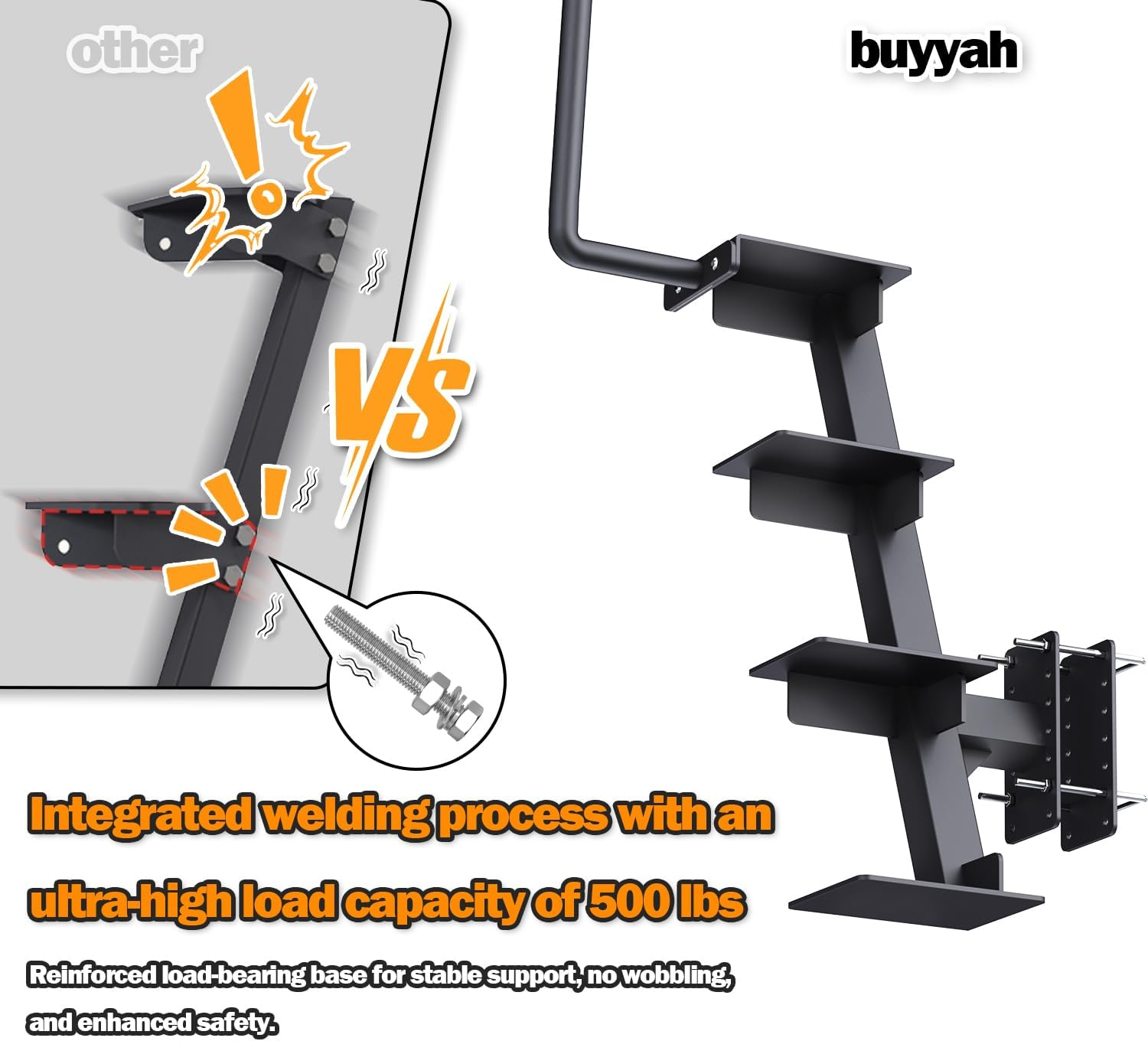 Trailer Steps with Handle, Four-Step Universal Boat Trailer Steps, Suitable for Various Types of Boat Trailer Frames, Black Heavy-Duty Trailer Step image number 3