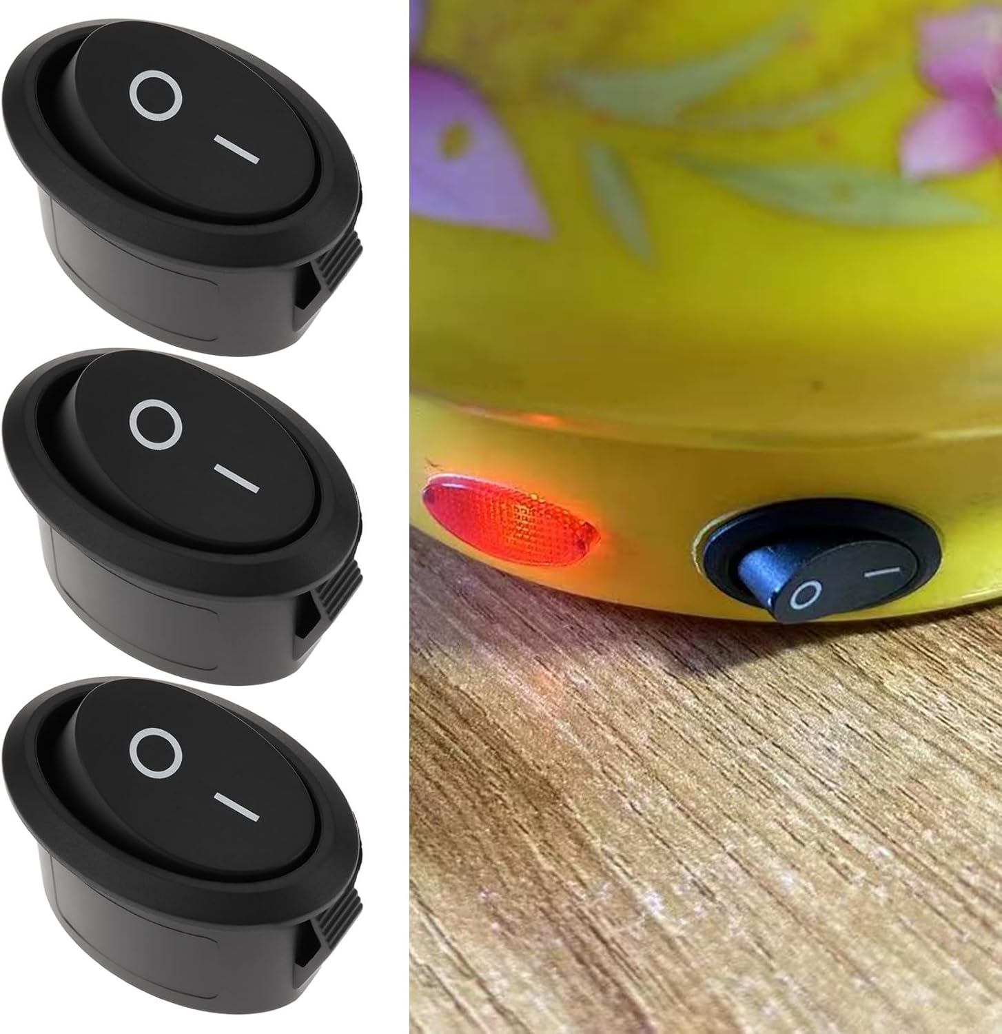 YINETTECH 5Pcs SPST Oval Rocker Switch 2Pin Toggle Switch 6A/250VAC 10A/125VAC for DIY Electronics image number 2