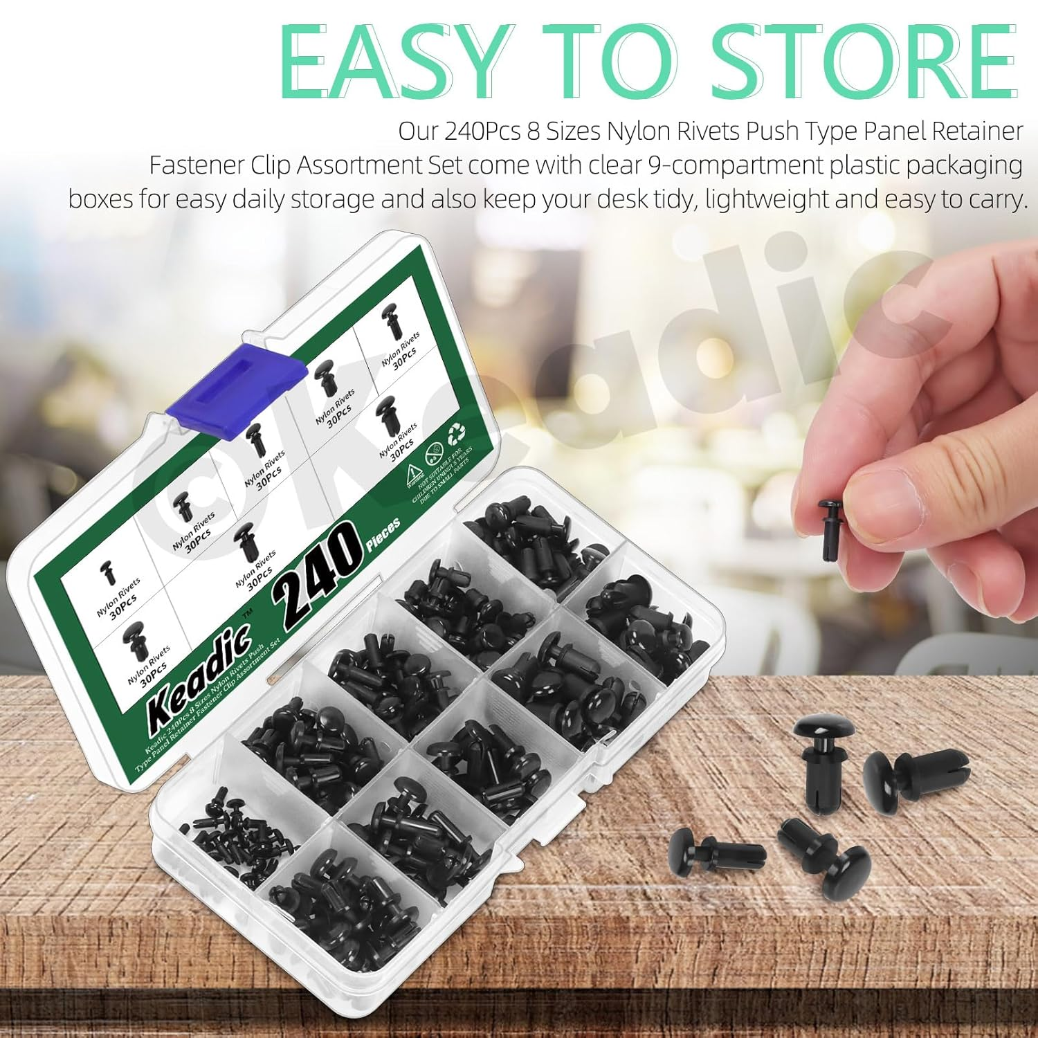 Keadic 240Pcs 8 Sizes Nylon Rivets Push Type Panel Retainer Fastener Clip Assortment Set, Black PCB Circuit Panel Fasteners for Car Bumper Door Trim Interior Panels image number 3