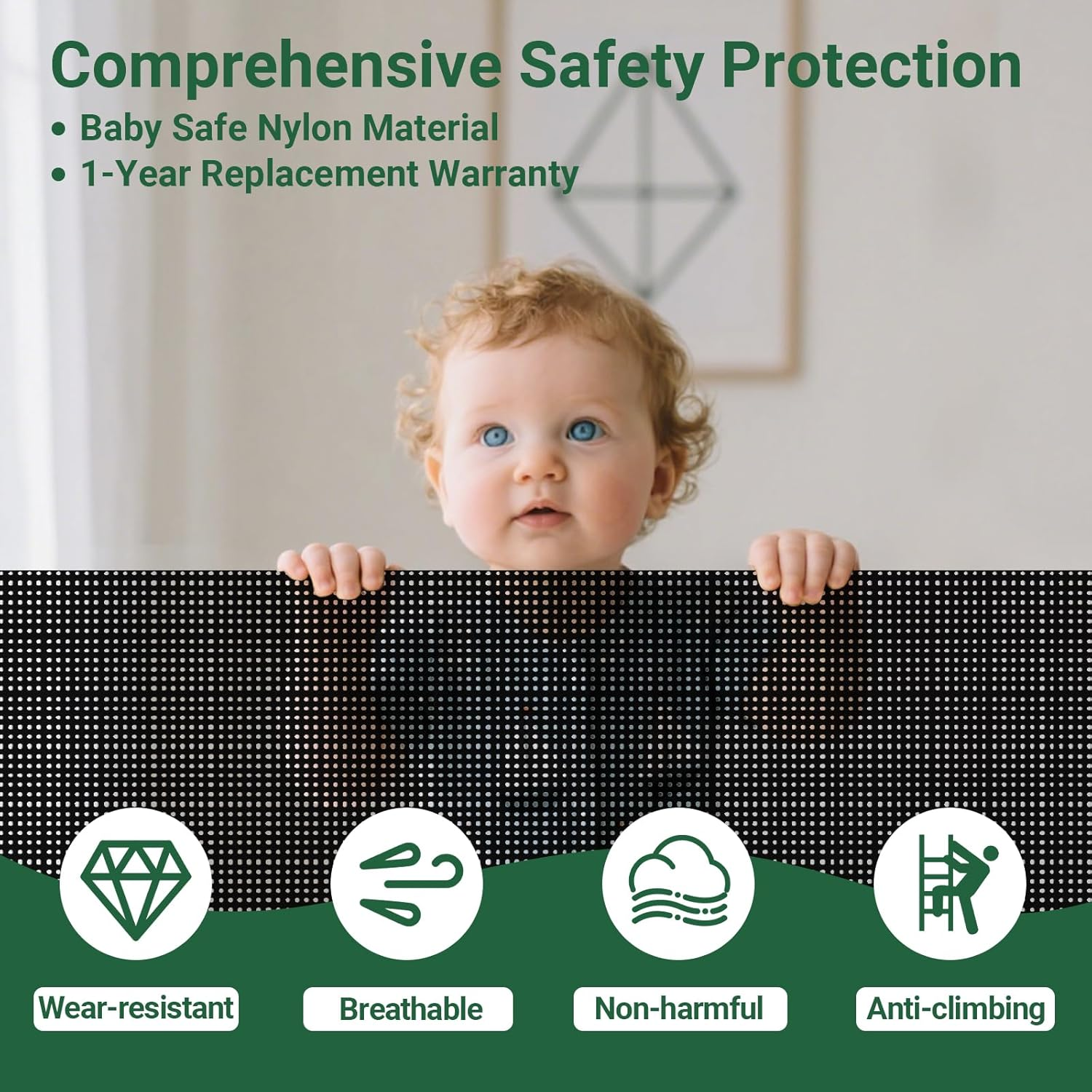 Ycozy Retractable Baby Gate, Durable Portable Mesh Baby Gate/Mesh Dog Gate, 140Cm Wide 86Cm Tall Extendable Child Safety Gate for Cat, Doorways, Stairs, Hallways, Banisters Indoor/Outdoor, Black image number 3