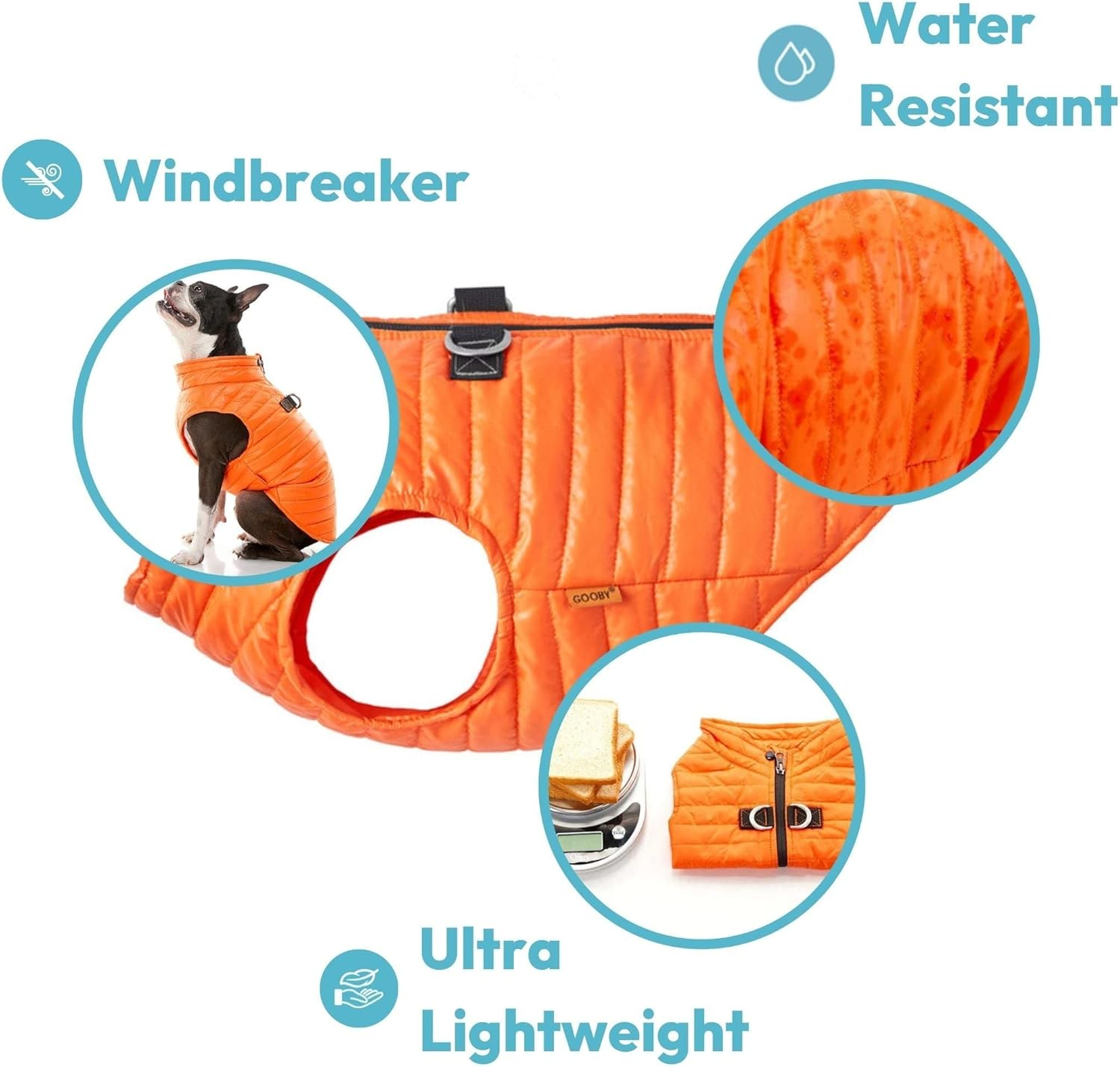 Gooby Puffer Vest Dog Jacket - Blue, Medium - Ultra Thin Zip up Wind Breaker with Dual D Ring Leash Water Resistant for Small to Medium Dogs image number 6