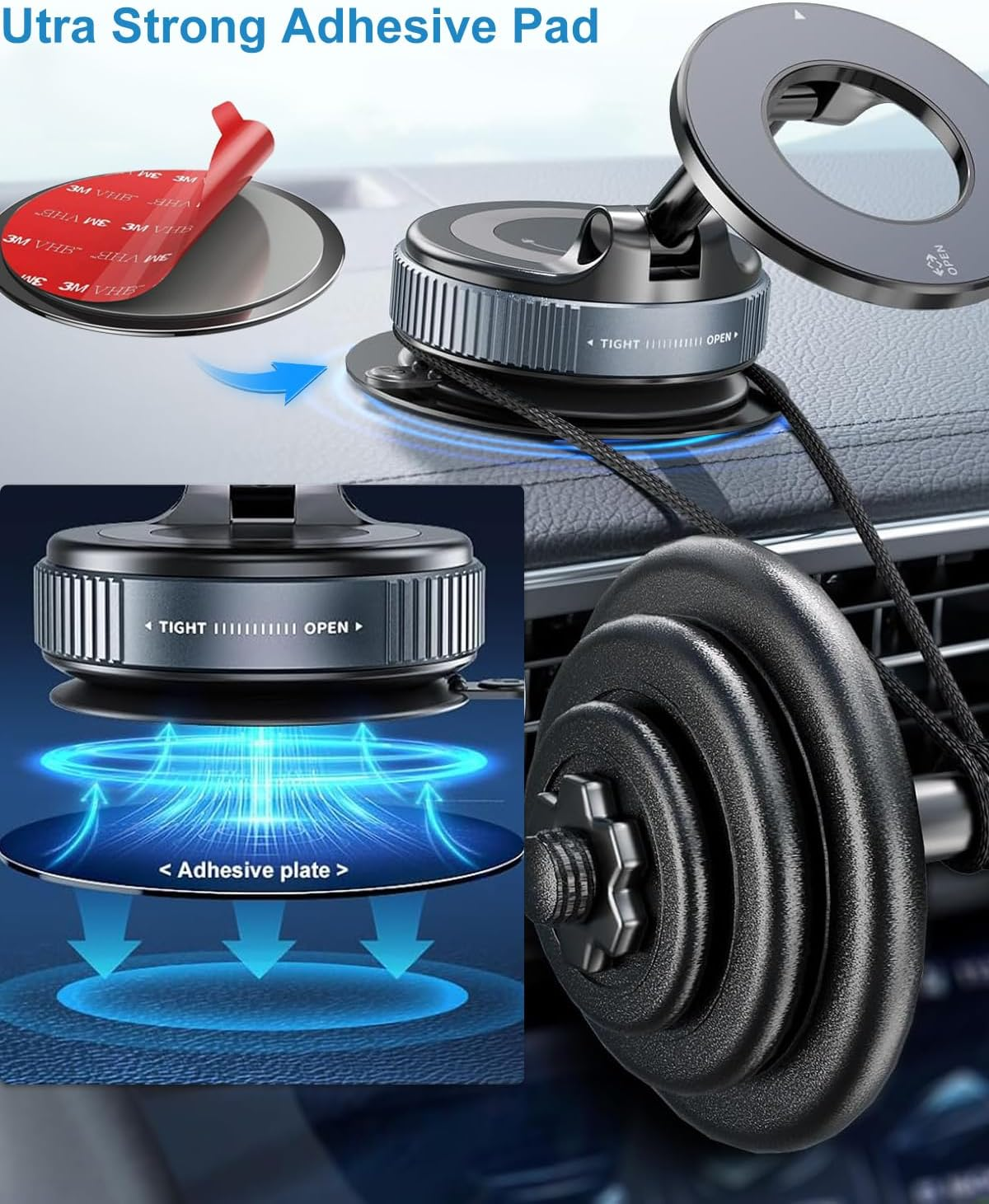 Dashboard Pad Mounting Disk for Suction Cup Phone Mount, 3Pcs 3.15" Ultra Sticky Heat-Resistant Replacement Disc for Car Dashboard, Vacuum Suction Phone Holder, Dash Mount, GPS Holder Suction Mount image number 2