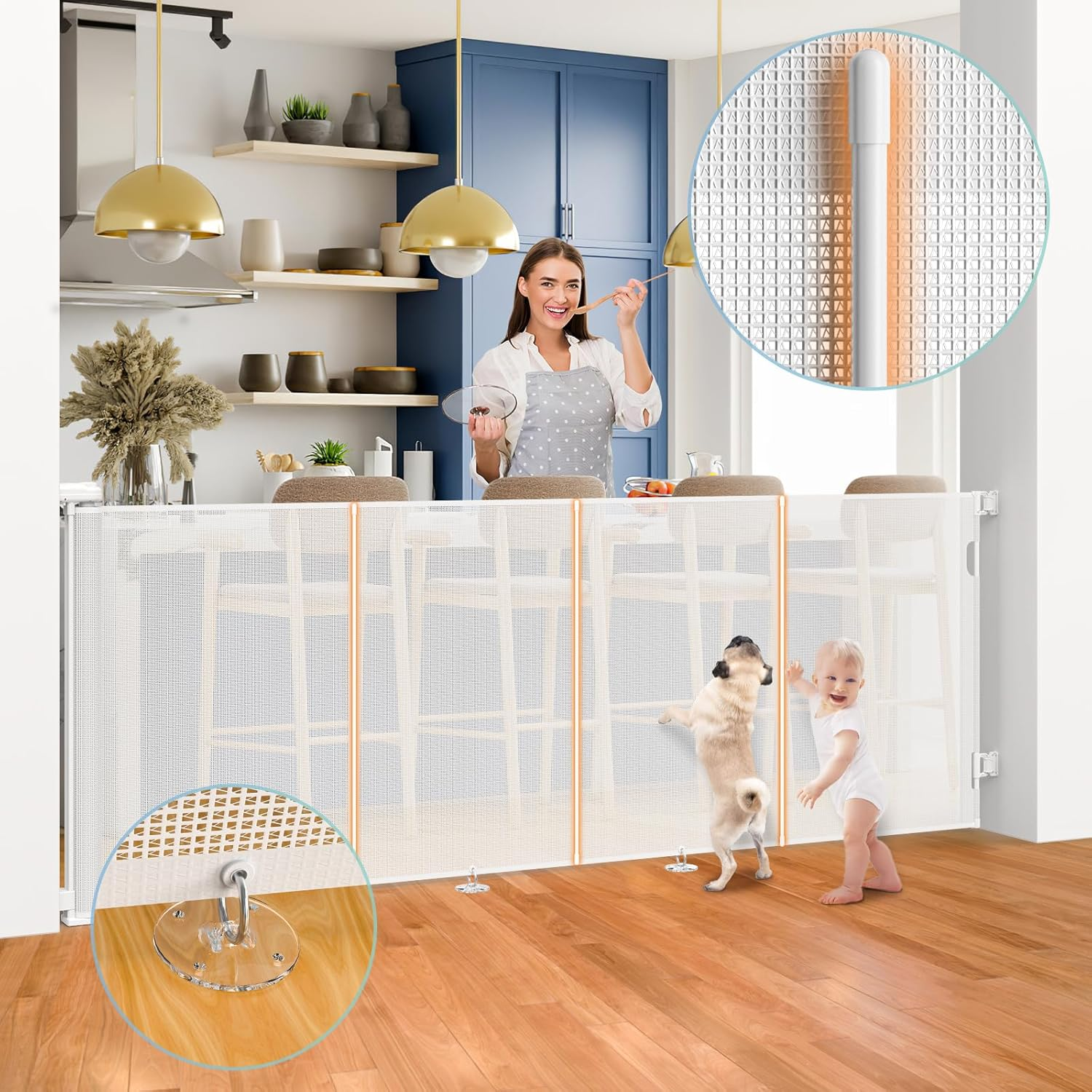 180Cm/70 Wide Retractable Baby Gate Pet Gate with Upgrade Reinforcement Rods,105 Cm/42" Extra Tall Baby Gate Safety Gate, One Handed Operation Retractable Dog Gate for Stairs Indoor image number 3