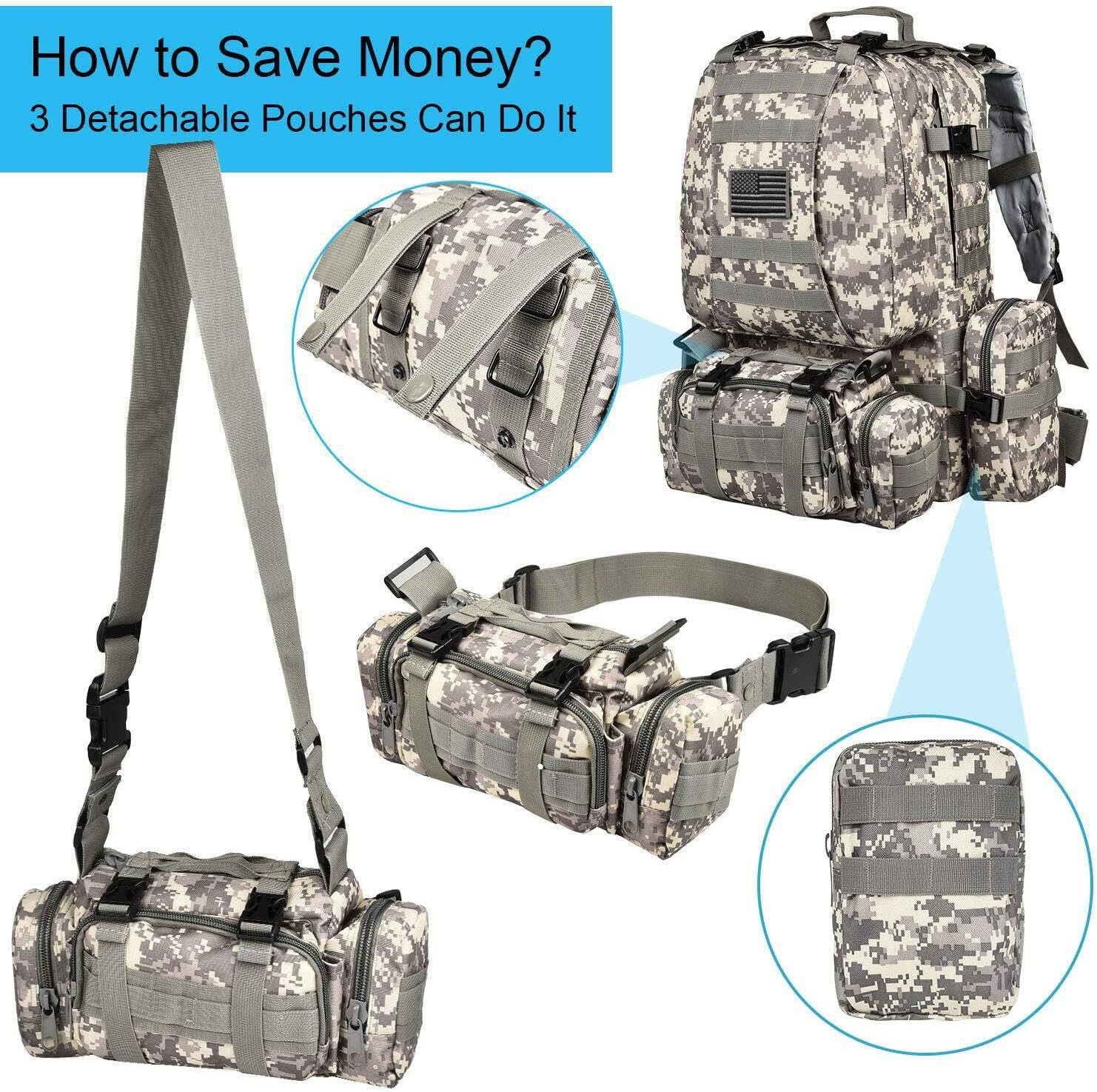 Crocox MOLLE Tactical Backpack Bag Military Pouches Rucksack Canvas Army Hiking image number 1