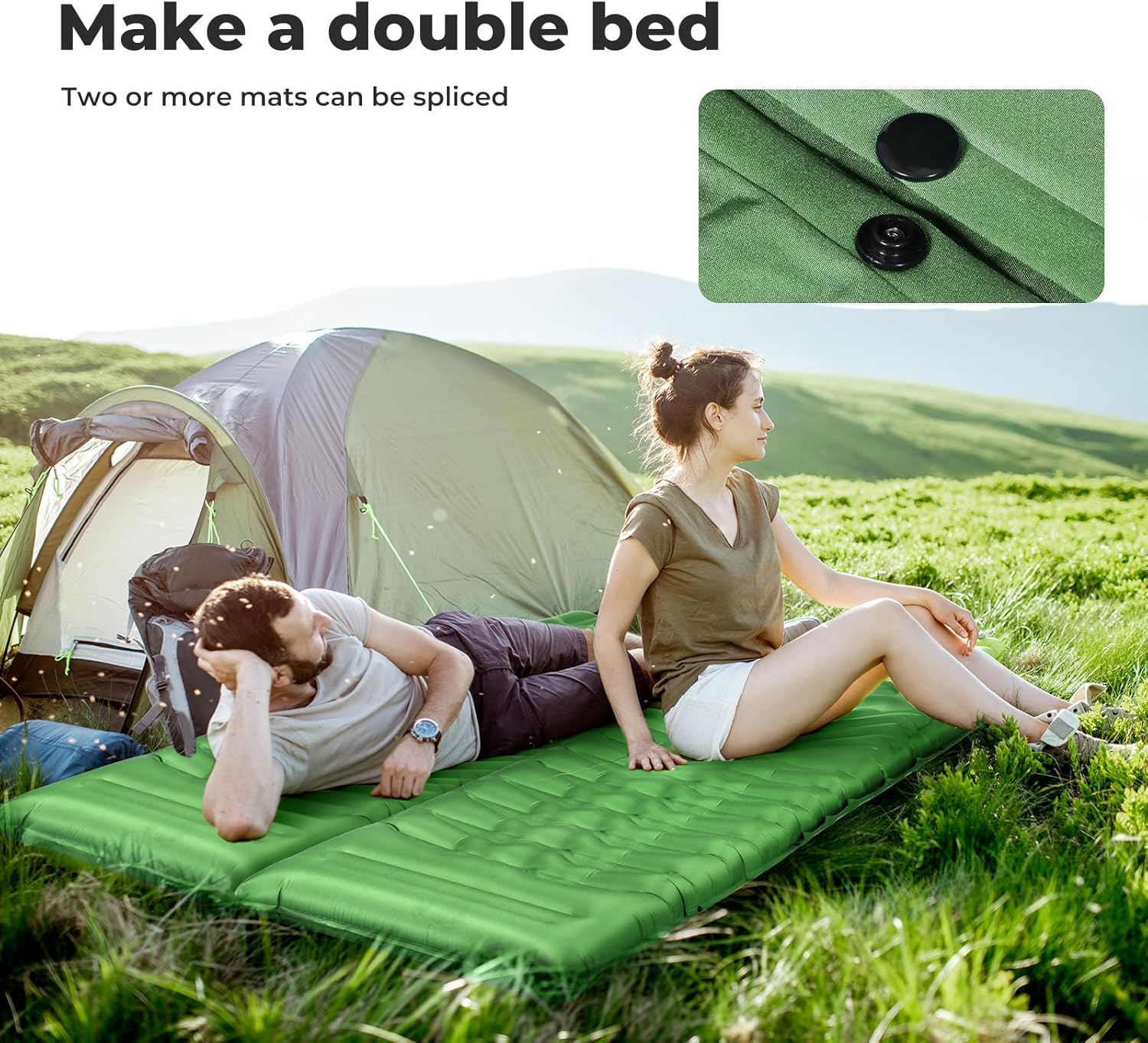 Mountview Camping Mattress Inflatable Mat, 196 X 66 X 13Cm, Lightweight Camping Sleeping Pad with Pillow, Built-In Foot Pump, Spliced Inflating Air Sleeping Mattress for Backpacking, Camping & Hiking image number 3