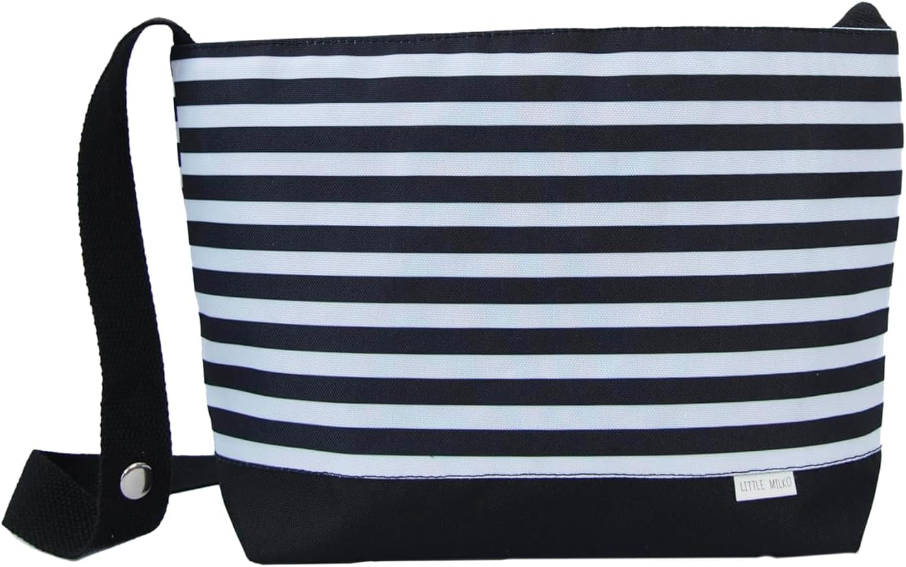 Nappy Caddy Stroller Organiser - Universal Pram Caddy Bag for Mummy - Snuggly Fit to Most Strollers W/Shoulder Strap, Adjustable Strap, and Handy Reusable Wet Pouch, Grid Lock Grey - by Zoe Sage