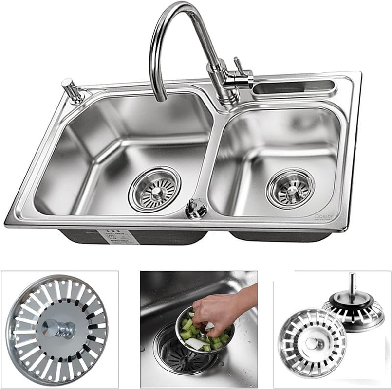 Walquicks 2 Pcs Sink Strainer Plug, Silver Stainless Steel 304 Kitchen Sink Strainers in Kitchen, 84Mm Stainless Steel Basket Kitchen Sink Strainer Plug for Steel in Kitchens and Bathrooms Plug image number 6