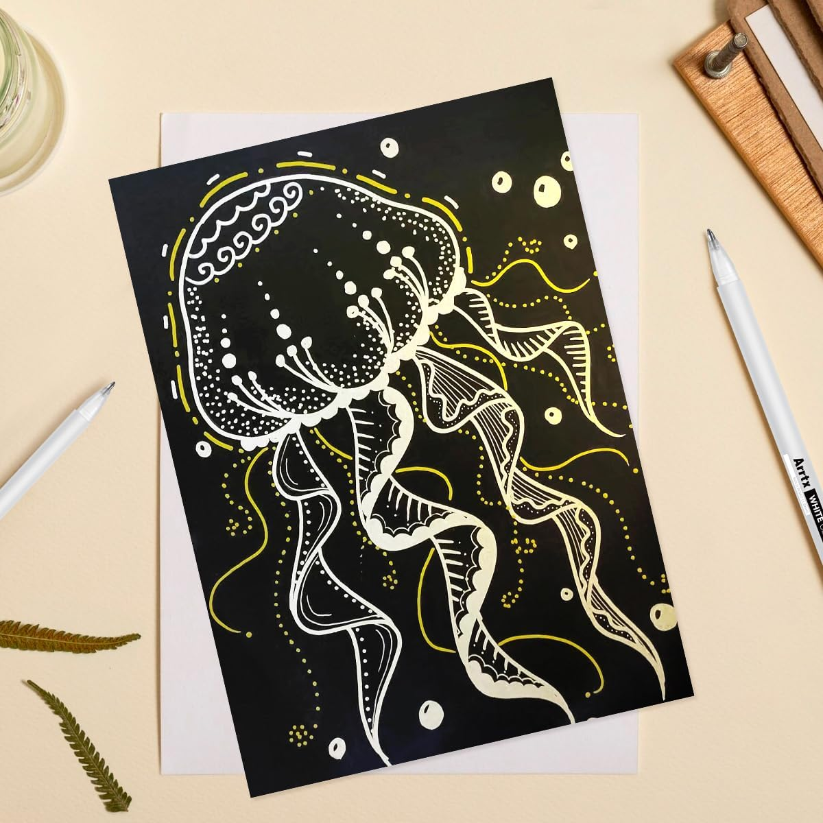 Arrtx White Gel Pens Set, 8 Pack, 1.0MM Bold Point Opaque Gel Ink Pens, Large Capacity White Ink Pens for Black Paper Drawing, Sketching, Illustration, Journaling, Writing, Adult Coloring image number 2