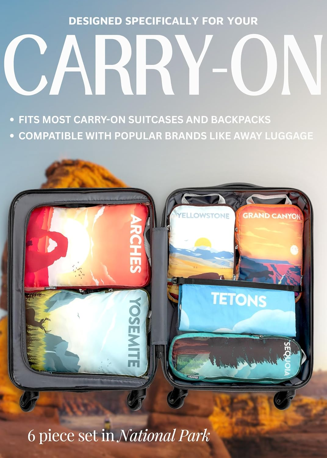 Compression Packing Cubes for Travel- Packing Cubes and Travel Organizers, National Park, 6Piece, Compression Packing Cubes image number 3