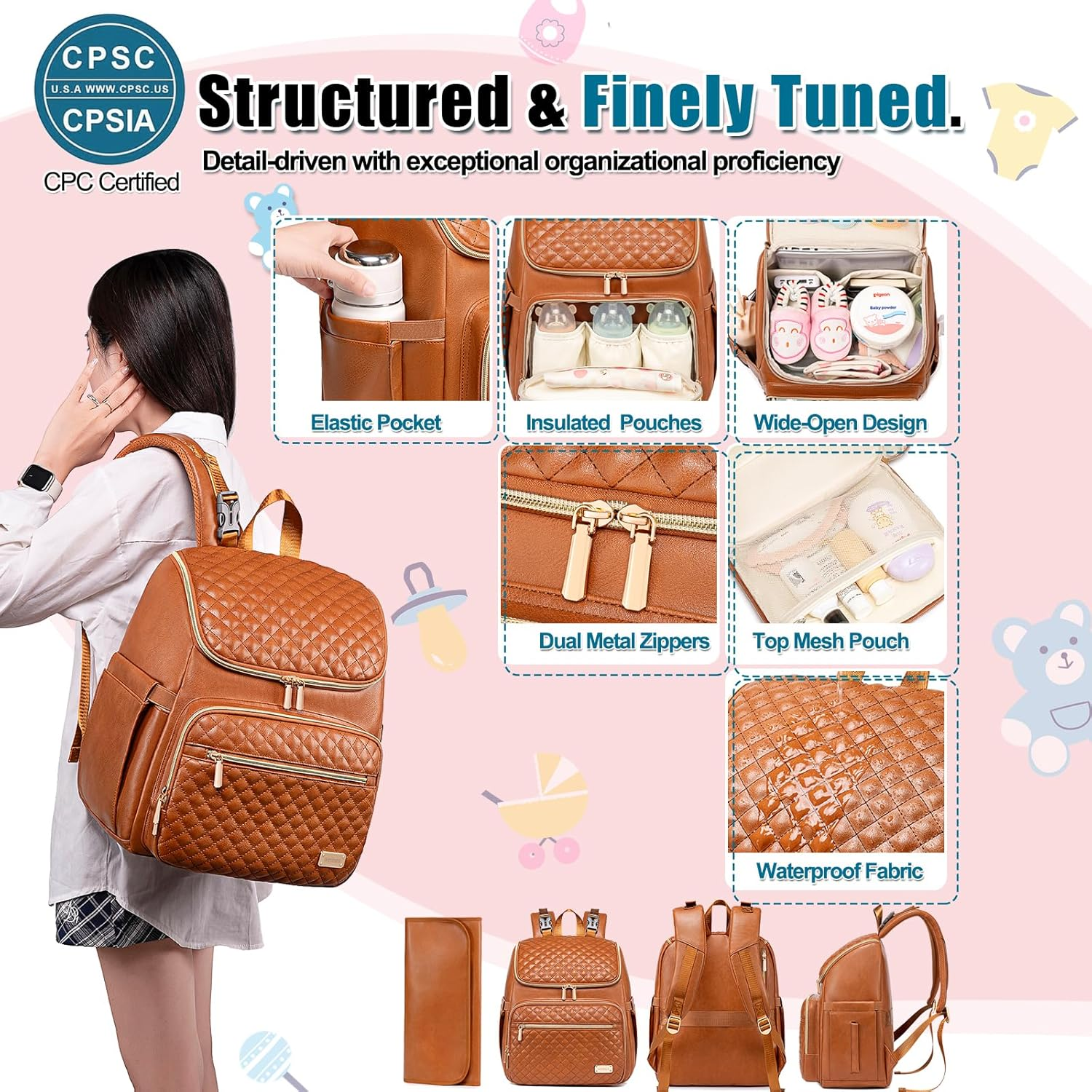 Weitars Diaper Bag Backpack Baby Diaper Bag with Changing Pad Travel Diaper Backpack,Baby Bag for Mom,5 Insulated Pockets image number 1