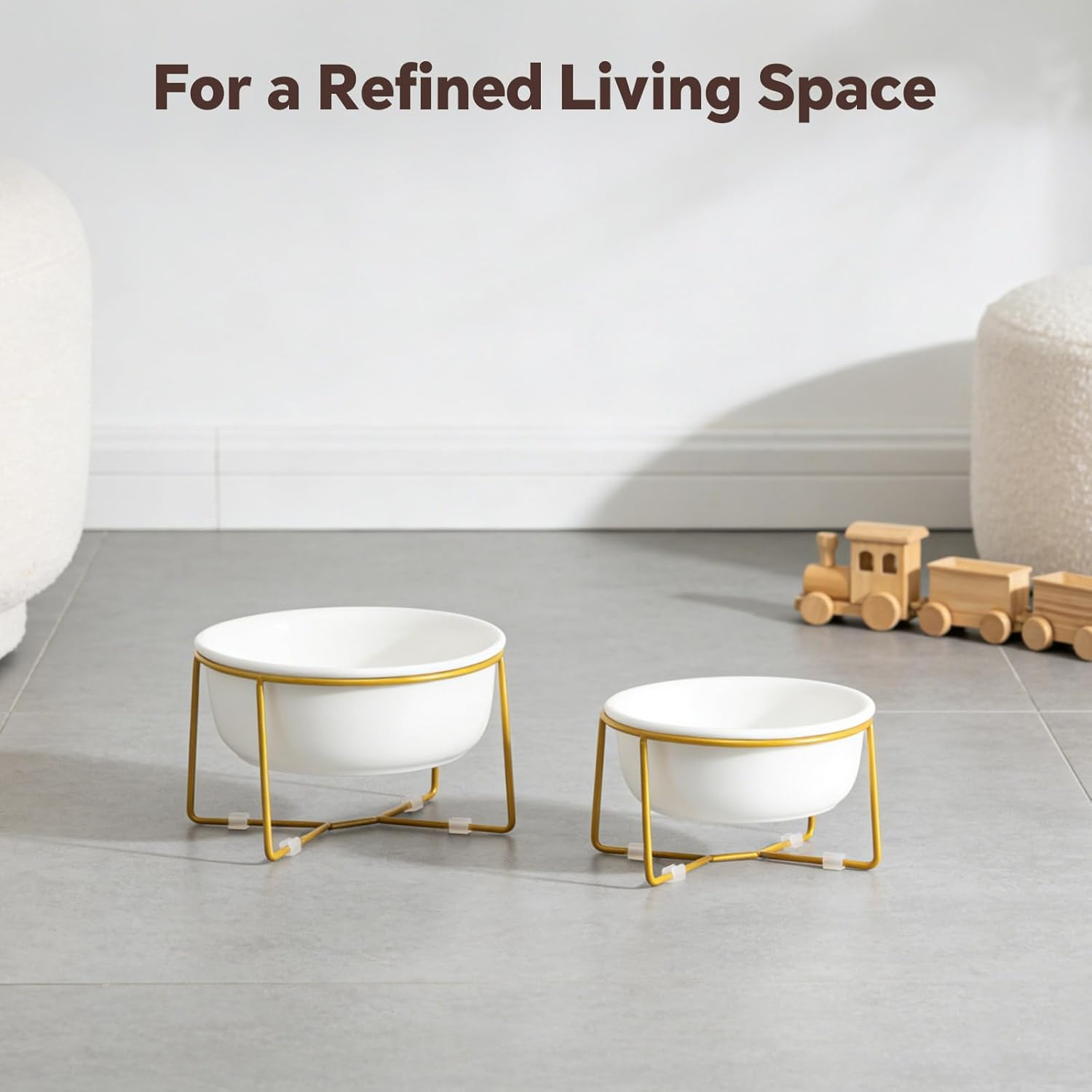 Elevated Ceramic Dog Bowl with Metal Stand - Raised Feeding Dish for Small Dogs and Cats - Ideal for Food or Water - Each Holds 400Ml / 2 Cups (Approx. 200G) - White image number 3