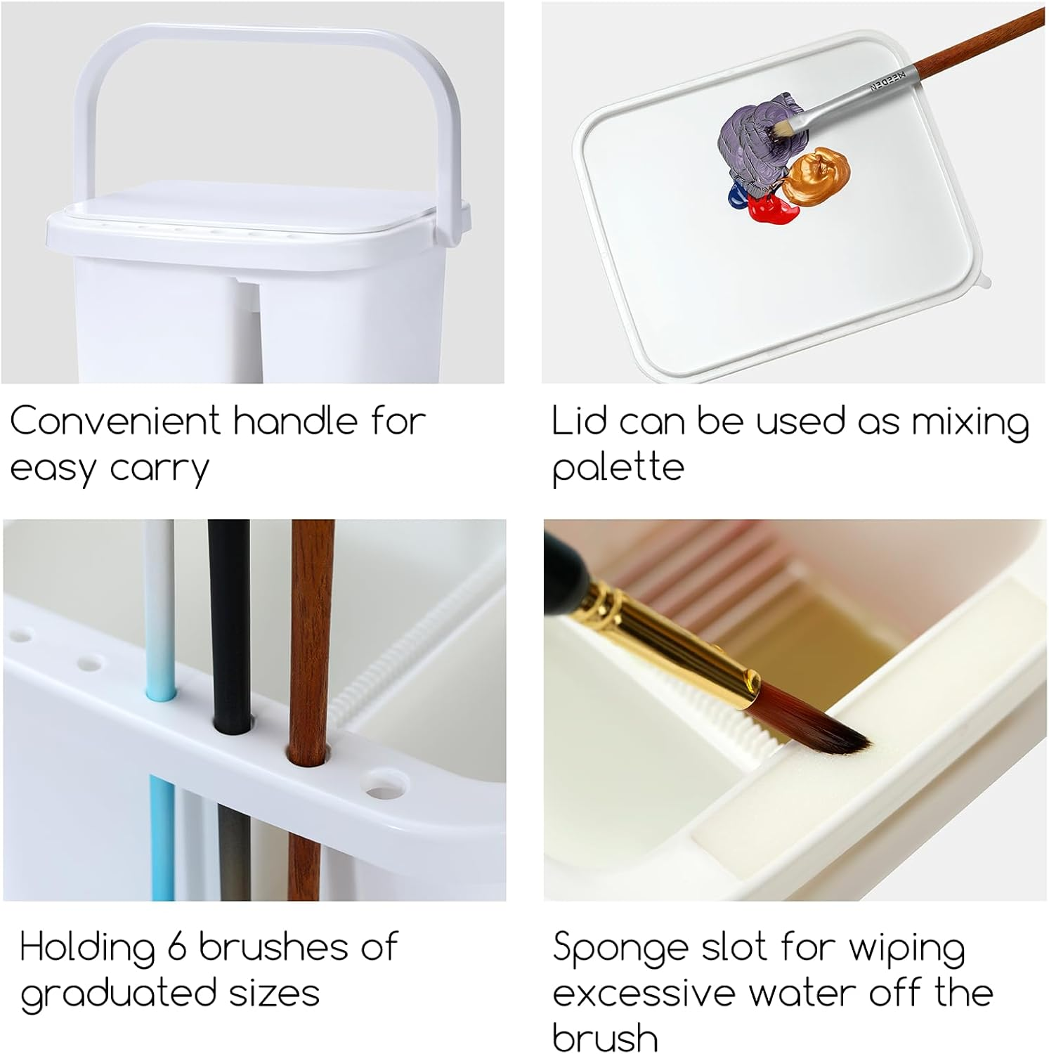 MEEDEN Multi-Function Plastic Brush Cleaner: 6 Hole Paint Brush Washer with 5 * 4'' Palette Lid - All-In-One Design for Art Lovers image number 4