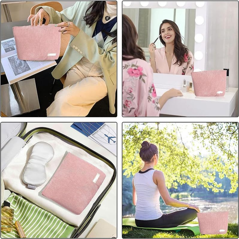 Cosmetic Bag Corduroy Makeup Bag,2Pcs Corduroy Cosmetic Bag Travel Makeup Bag image number 1