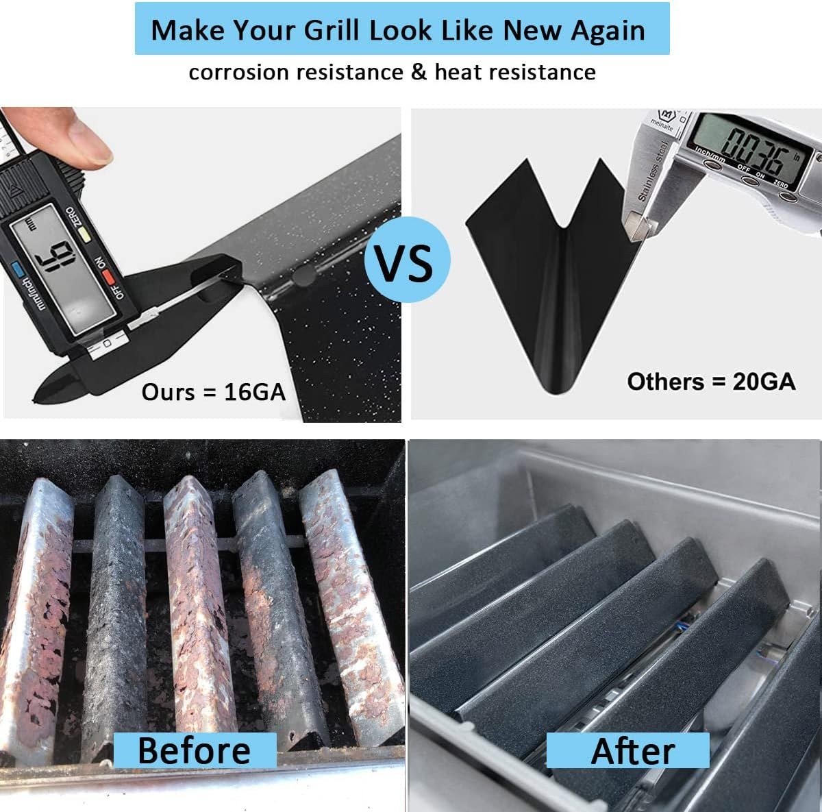 7636 Flavorizer Bars for Weber Spirit and Spirit II & GS4 Spirit II 300 Series, Spirit E310 E320 E330 S310 S320 S330 Gas Grill with Front Control Knob, 15.3 Inch Heat Plate for Weber 67046 69797 68843