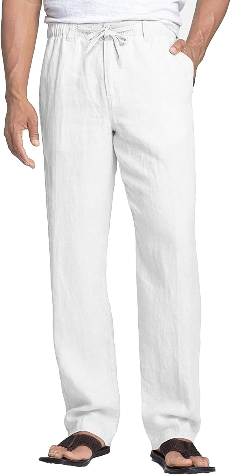 NANAMEEI Men'S Linen Pants Elastic Waist Cotton Trousers Drawstring Yoga Beach Pants