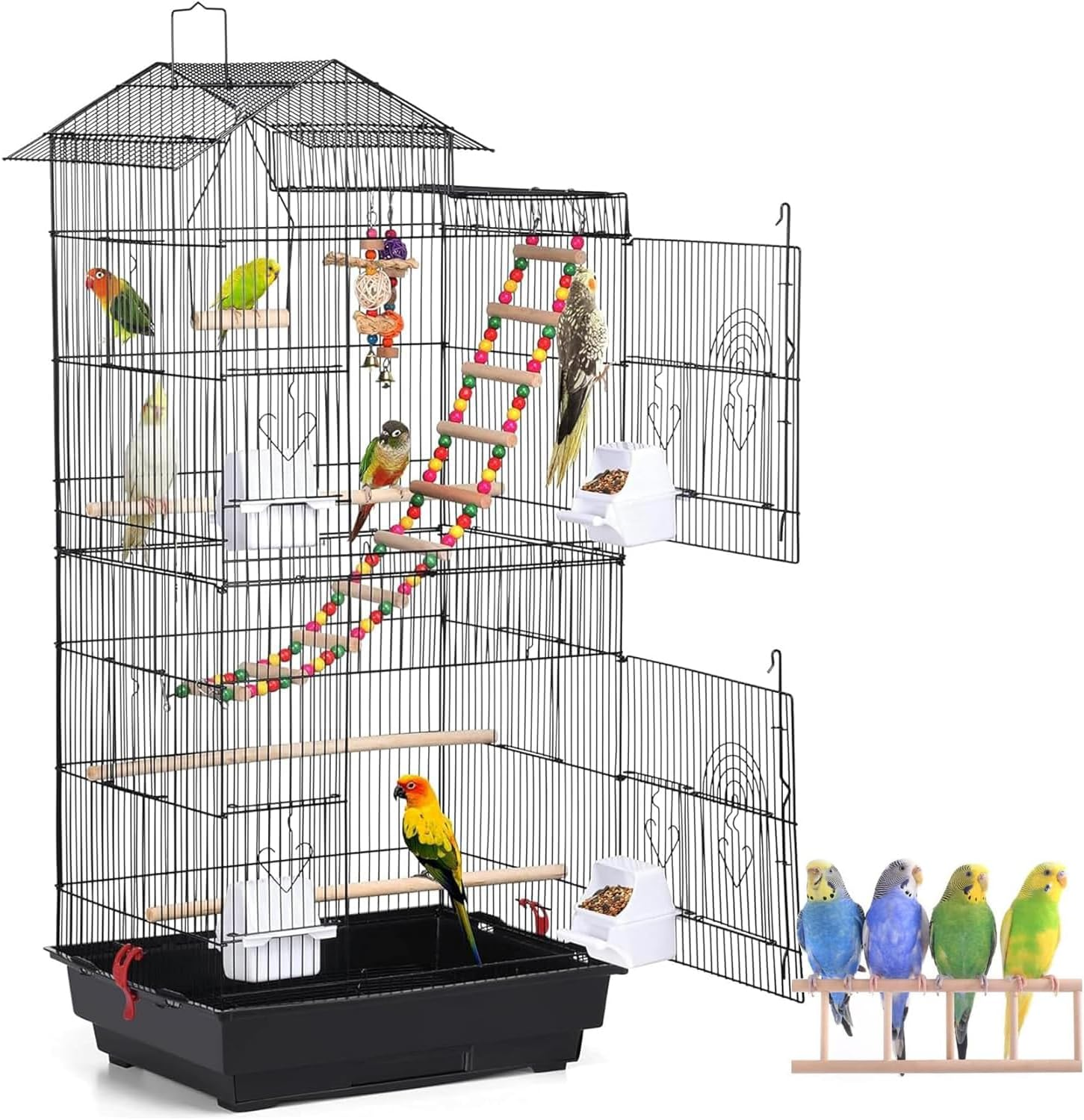 Fohouse 39-Inch Large Bird Cage for Parrots, Cockatiels & Lovebirds - Spacious & Sturdy Design, Easy-Clean Tray & Removable Perches, Ideal for Parakeets, Budgies & Small Birds, Black image number 2