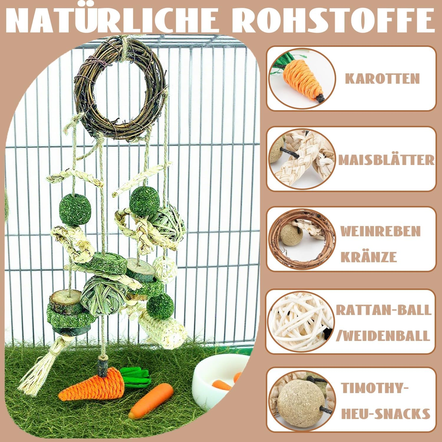 Norhogo 1 Piece Rabbit Toy, Chew Toy for Bunny, Small Animals, Molar Dental Care, Wooden Rattan Teething Toy for Guinea Pigs, Hamsters, Rabbits, Rodents For image number 5