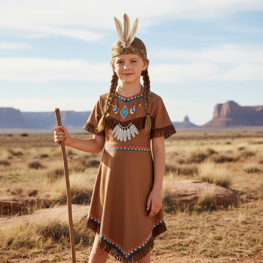 Native American Costume Girls Dress Indigenous American Indians Kids Cosplay 2-12 Years