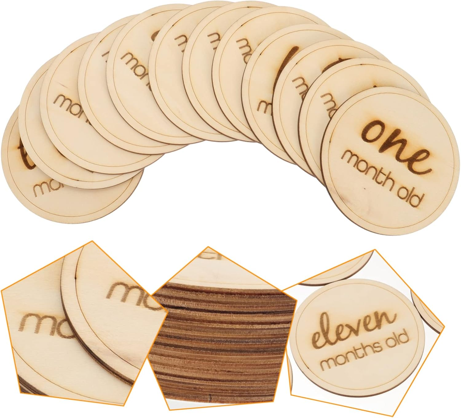 BESPORTBLE 12Pcs Wooden Milestone Cards Set Newborn Photography Props for Monthly Growth Tracking Memory Keepsake for Showers and Special Moments image number 3