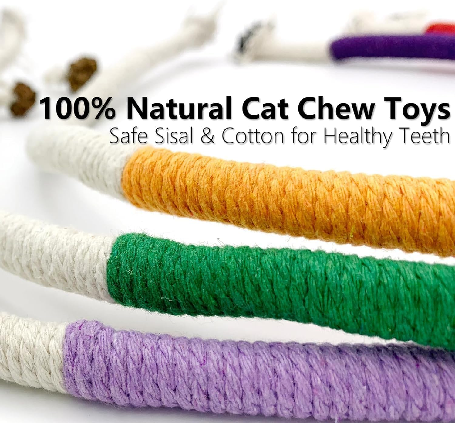 3 PCS Cat Chew Toys Rope Set, 27.56" Natural Sisal & Cotton Rope Cat Toys with Catnip, Pet-Friendly Teething & Oral Care Toys for Indoor Cats and Kittens image number 5