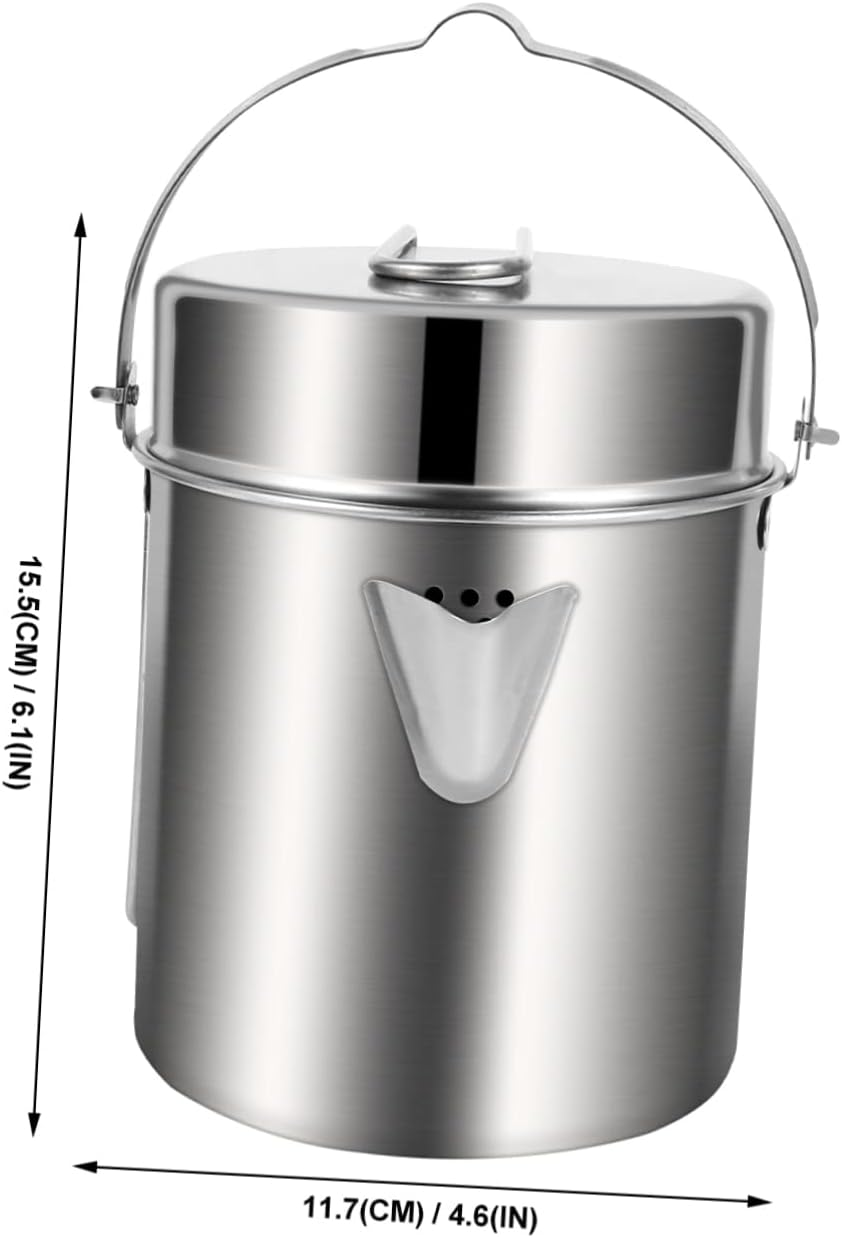 Foldable Handle Pot Stainless Steel Outdoor Kitchen Gear for Camping Hiking Picnic