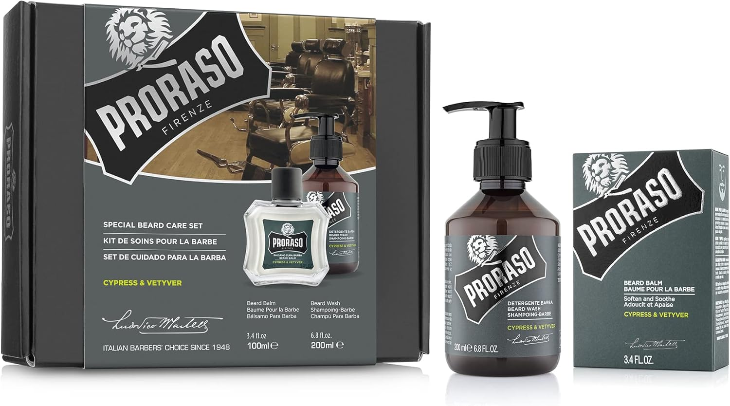 Proraso Beard Care Kit for Men | Beard Wash & Beard Oil with Sandalwood to Tame, Cleanse & Detangle Full, Thick and Coarse Beards | Cypress and Vetyver