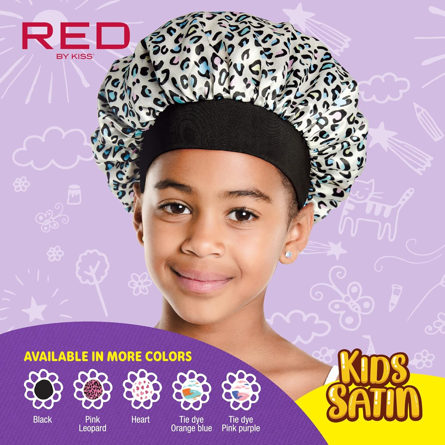 Red by Kiss Kids Satin Bonnet Sleep Cap Reversible Hair Bonnet for Boys and Girls Sleeping Night Silk Sleep Cap image number 2