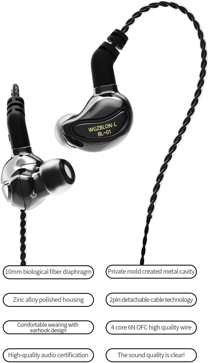 Hifihear BLON BL01 In-Ear Monitors,10Mm Biology Fiber Diaphragm Driver In-Ear Earphone. Zinc Alloy Mirror-Polished Process Hifi in Ear Headphone, with 0.78Mm 2Pin Detachable Cable (No Mic, Gun) image number 4