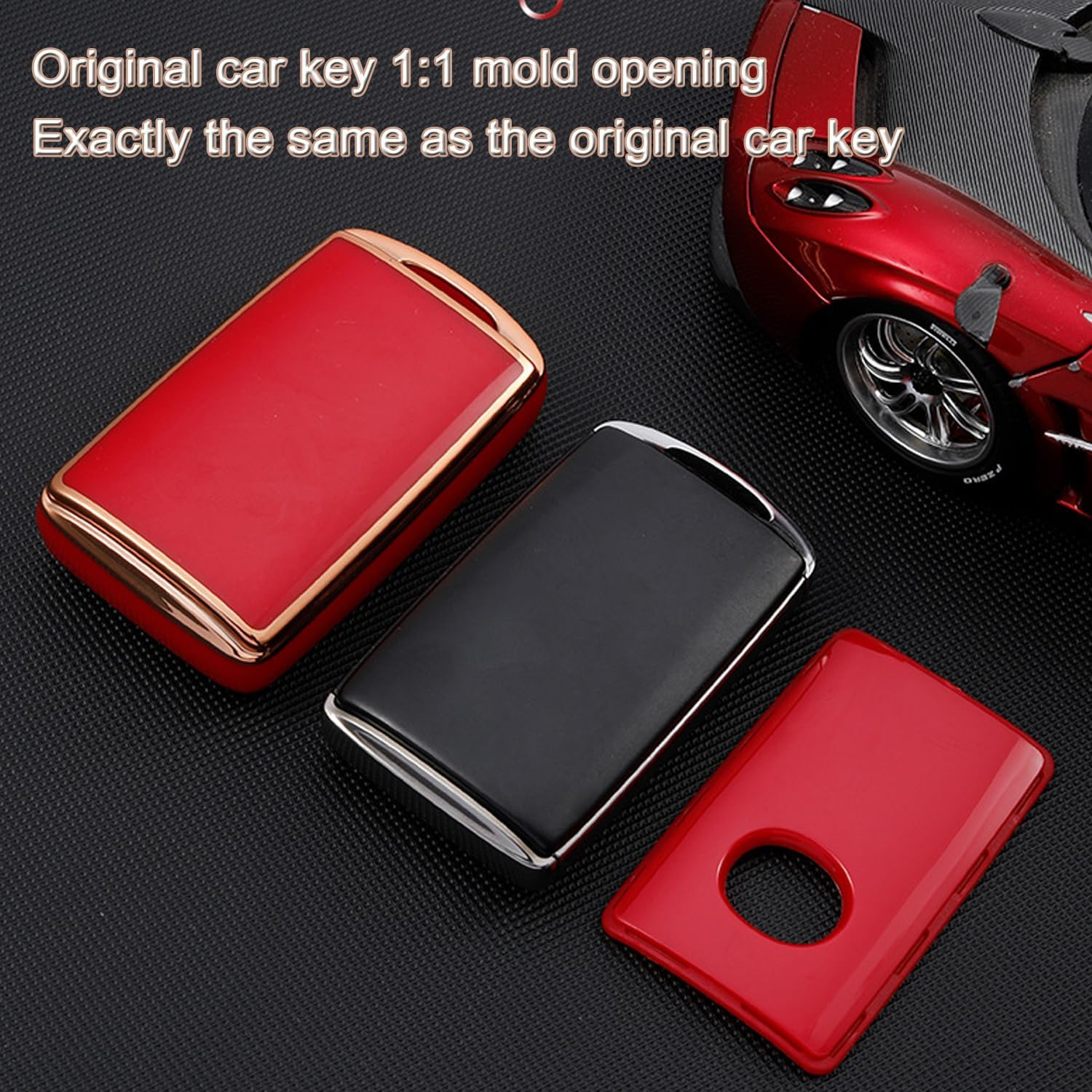 AULESSE TPU Remote Key Fob Cover Case for Ma-Zda 3 6 CX-4 CX-5 CX-8 CX-9 CX-12 CX-30 Alexa Miata 4 Buttons Gold Edged Smart Key Fob Cover Case (Black)