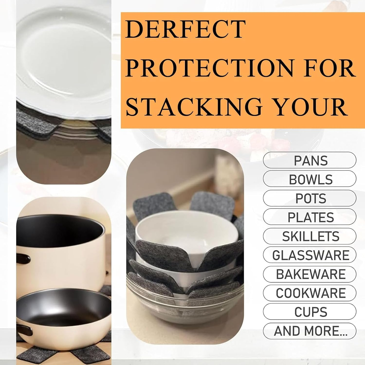 Pan Protectors, Pack of 18 Pan Protectors, Stacking Protection, Grey Felt Mats in 3 Sizes, 28 Cm/24 Cm/17 Cm, Pot Protectors for Kitchen Utensils, Pan Protector, Felt, Ideal for Camping and Household image number 2