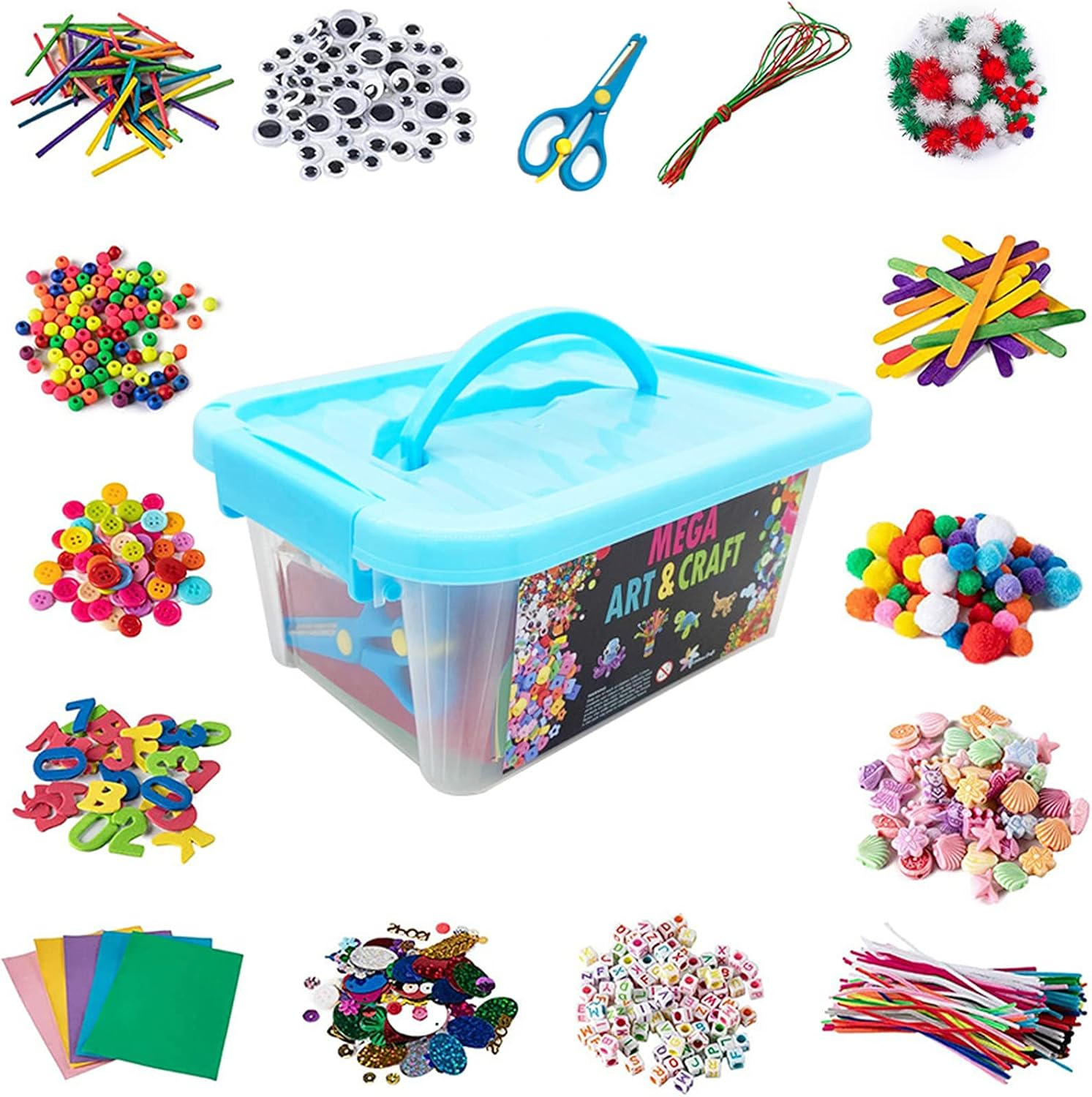 Arts and Crafts Set, DIY Arts and Crafts Supplies Kit 2000+ Pieces Set Activity Craft Materials with Carrying Box Handmade Educational Students School Kindergarten Home Craft Art Supplies