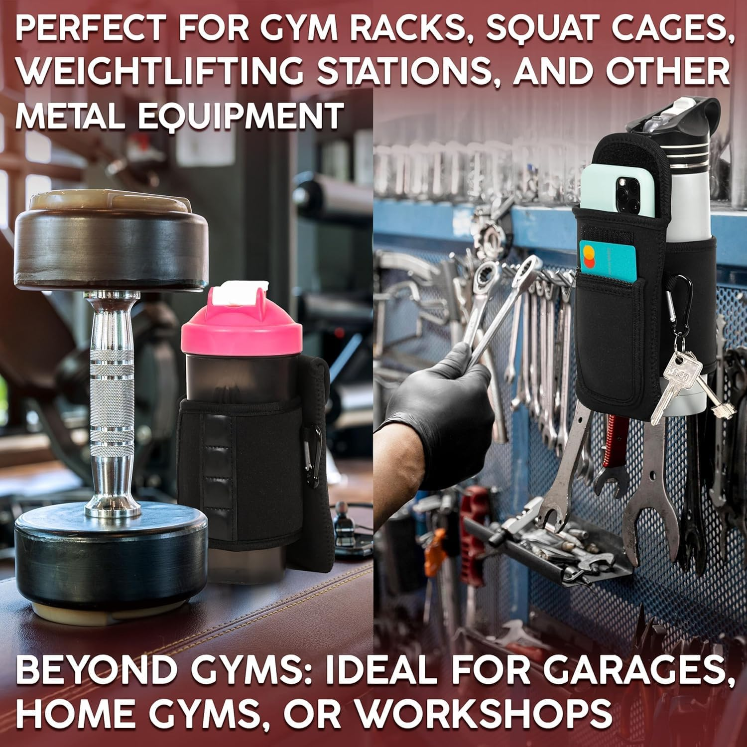 Magnetic Water Bottle Holder for Gym with 2 Pockets, Magnetic Bag Mount for Phones, Gym Essentials Accessories image number 5