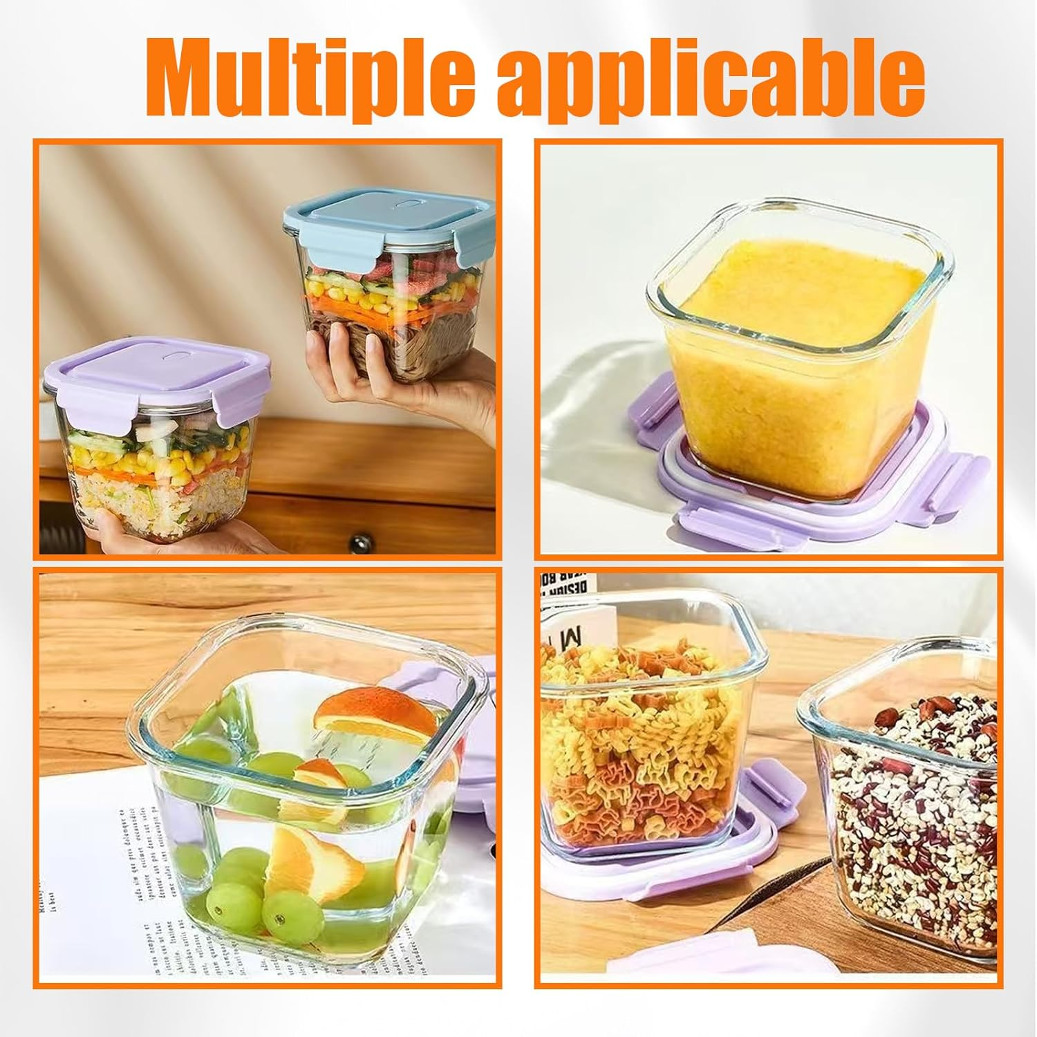 Glass Food Storage Containers, 4 Piece Set of Glass Meal Prep Containers with Lid, Microwave and Refrigerator Safe, Suitable for Oat, Fruits, Salads, Lunches Etc. image number 5