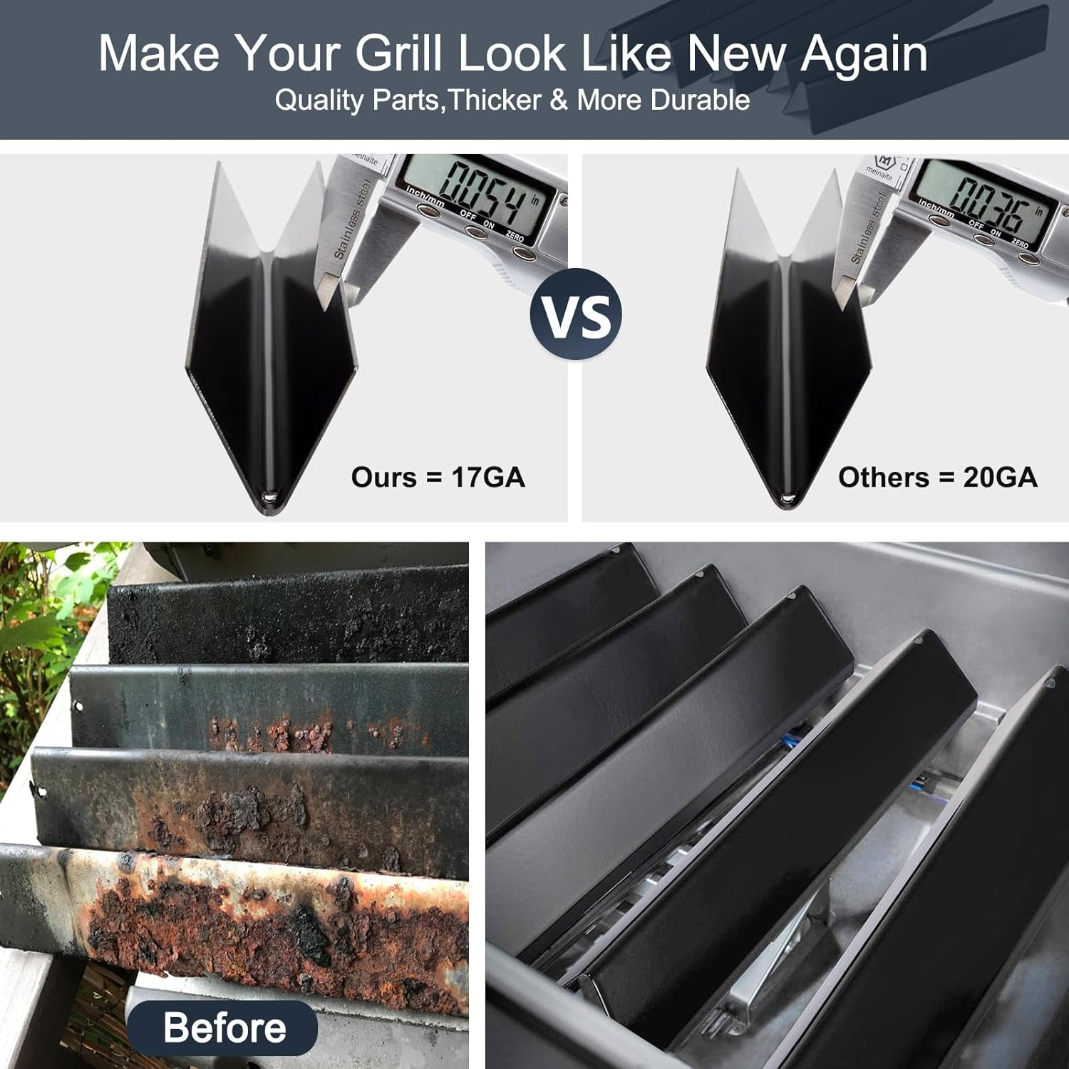 Criditpid 15.3" 7636 Porcelain-Enameled Flavorizer Bars for Weber Spirit 300 Series, Spirit E310 S310 E320 S320 E330 S330 Grills with Front Control, Flavorizer Bars Replacement for Weber 7636 image number 3