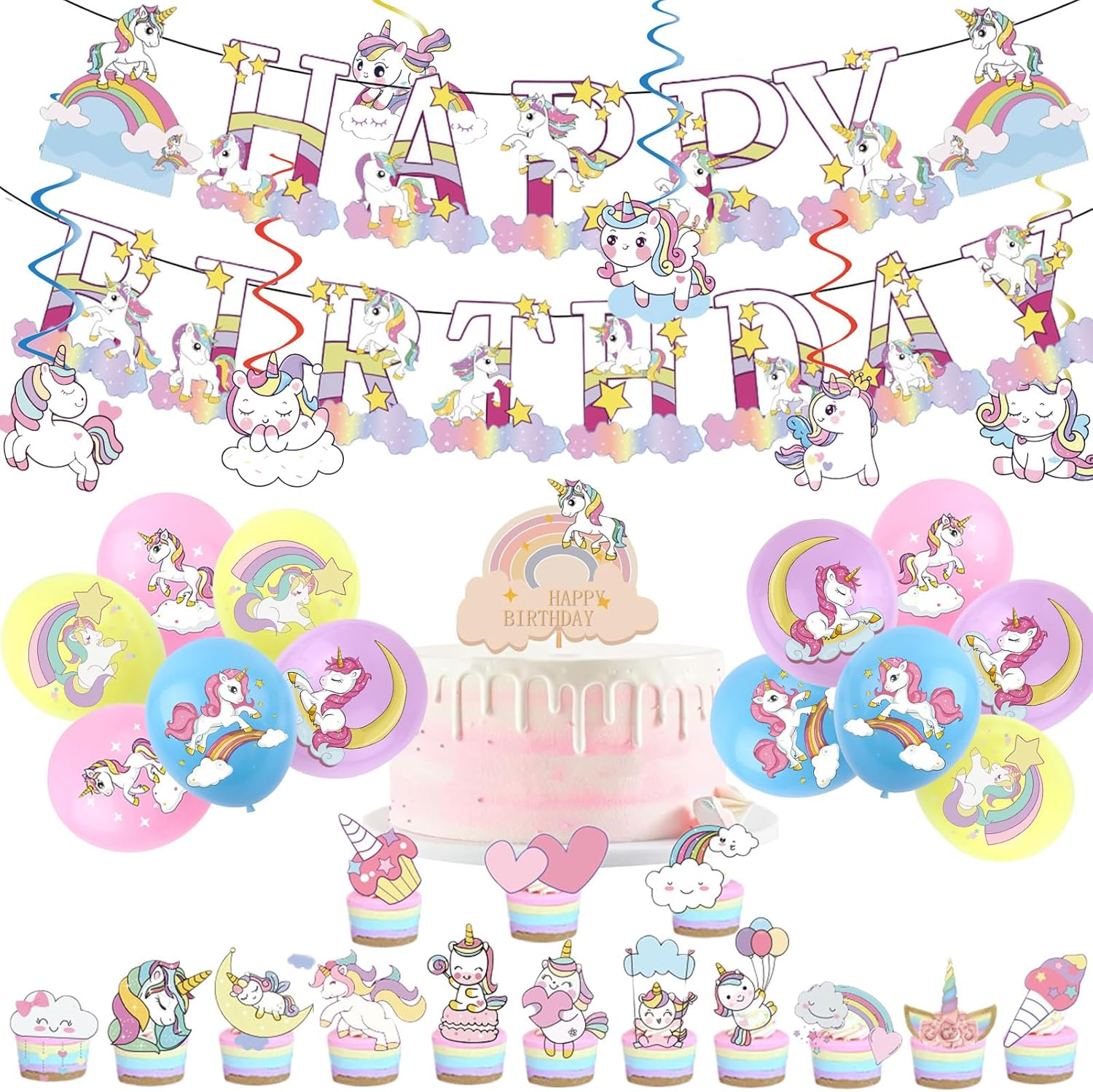 44Pcs Dinosaur Birthday Decorations for Boys Home Dinosaur Party Balloons,Happy Birthday Banner Bunting,Cake Toppers,Dinosaur Hanging Swirls for Kids Baby Shower Cartoon Dino Theme Party Supplies