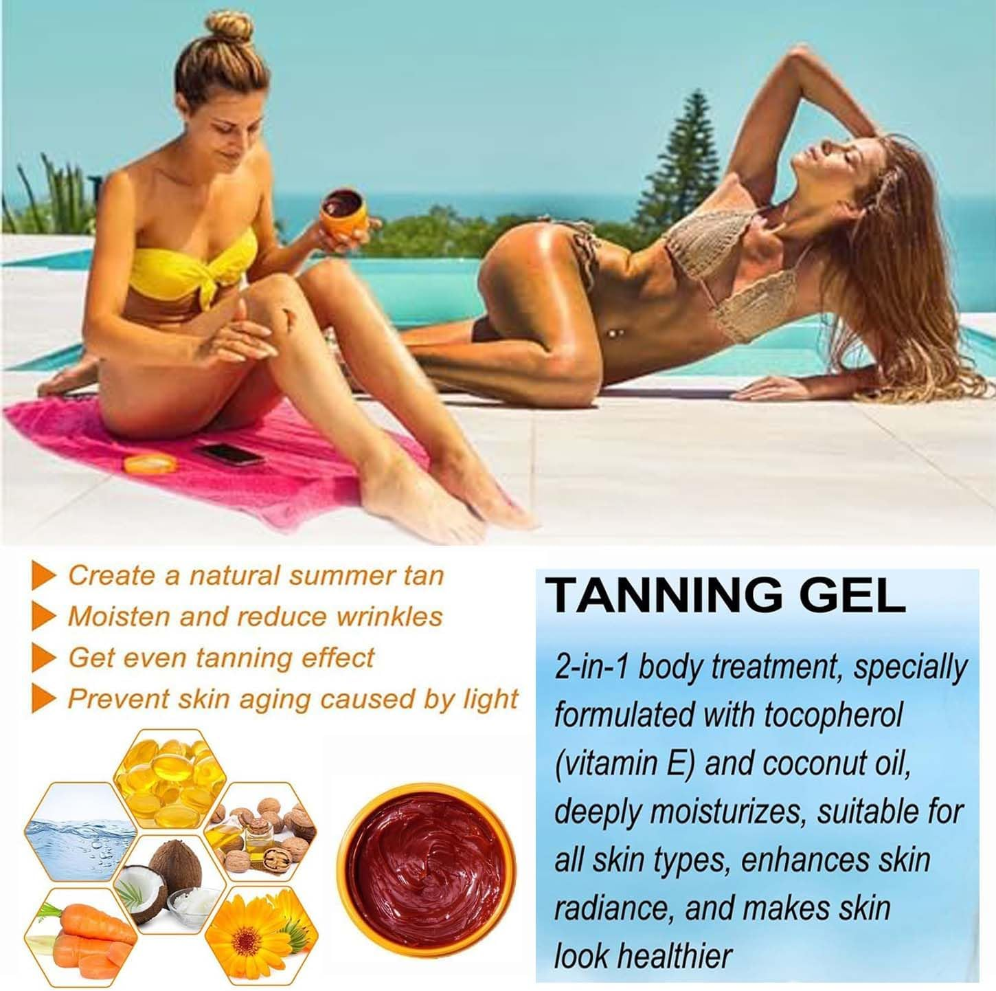 Intensive Tanning Gel,Natural Tanning Accelerator Cream Gel, Intensive Tanning Gel,Brown Tanning Gel, Dark Brown Tanning Gel for Sunbeds & Outdoor Sun image number 3