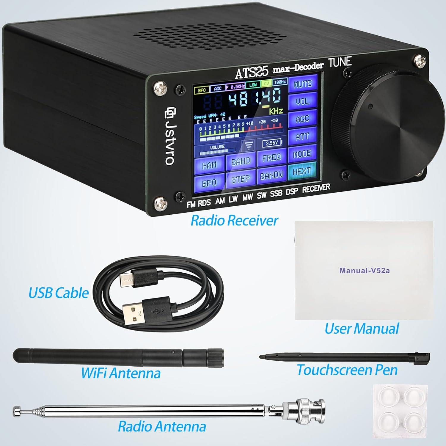 SI4732 Ats-25Max-Decoder Radio Receiver: V4.15 with CW, Rtty Decoding, Wifi, Audio Spectrum, and DSP Receiver FM LW (MW and SW) and SSB, Powered by 3000Ma Lithium Battery image number 4
