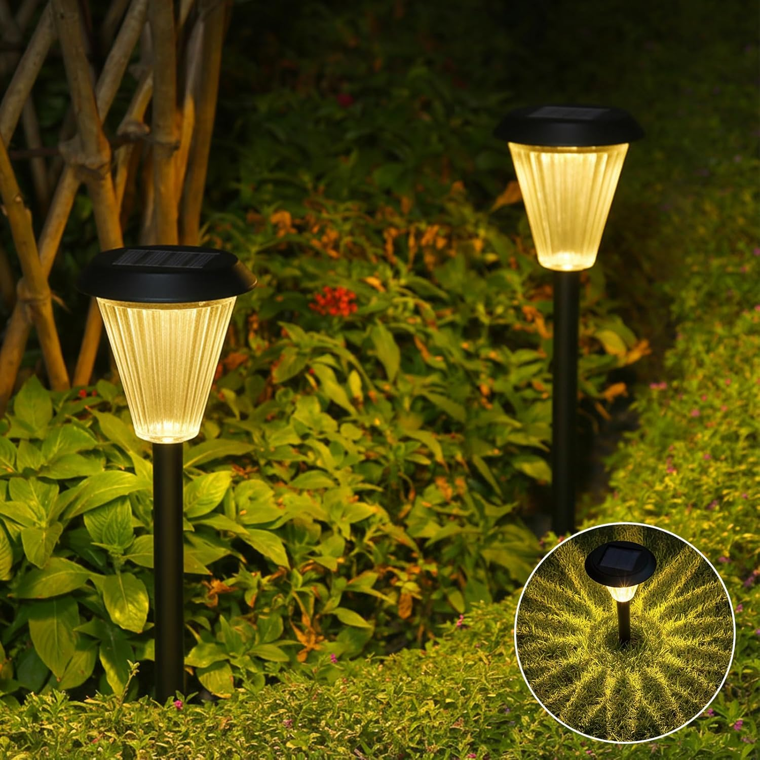 Advwin Solar Pathway Lights, 8 Pack Solar Outdoor Garden Lights, Waterproof Solar Powered Stake Lights Auto On/Off for Pathway Garden Yard Path Walkway Driveway Lawn Patio outside Decor image number 4