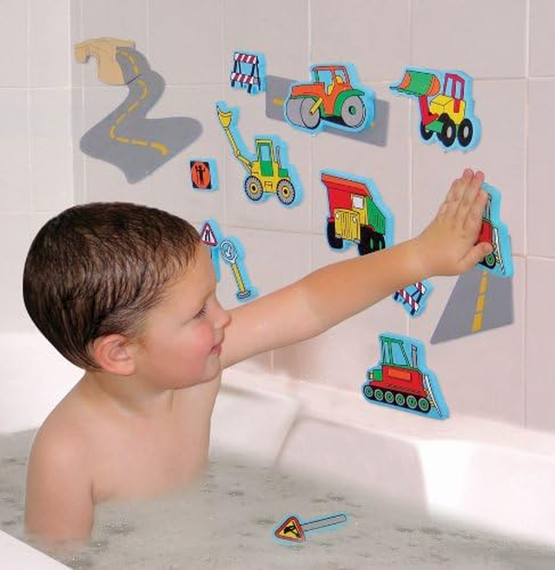 Edushape Magic Creations, Road Construction - Baby Bath Foam Toys Foam Stickers - Stick-On Removable Baby Foam Bath Toys for Toddlers 1-3 - Imaginative Learning Bath Toys Foam Activity Play Set