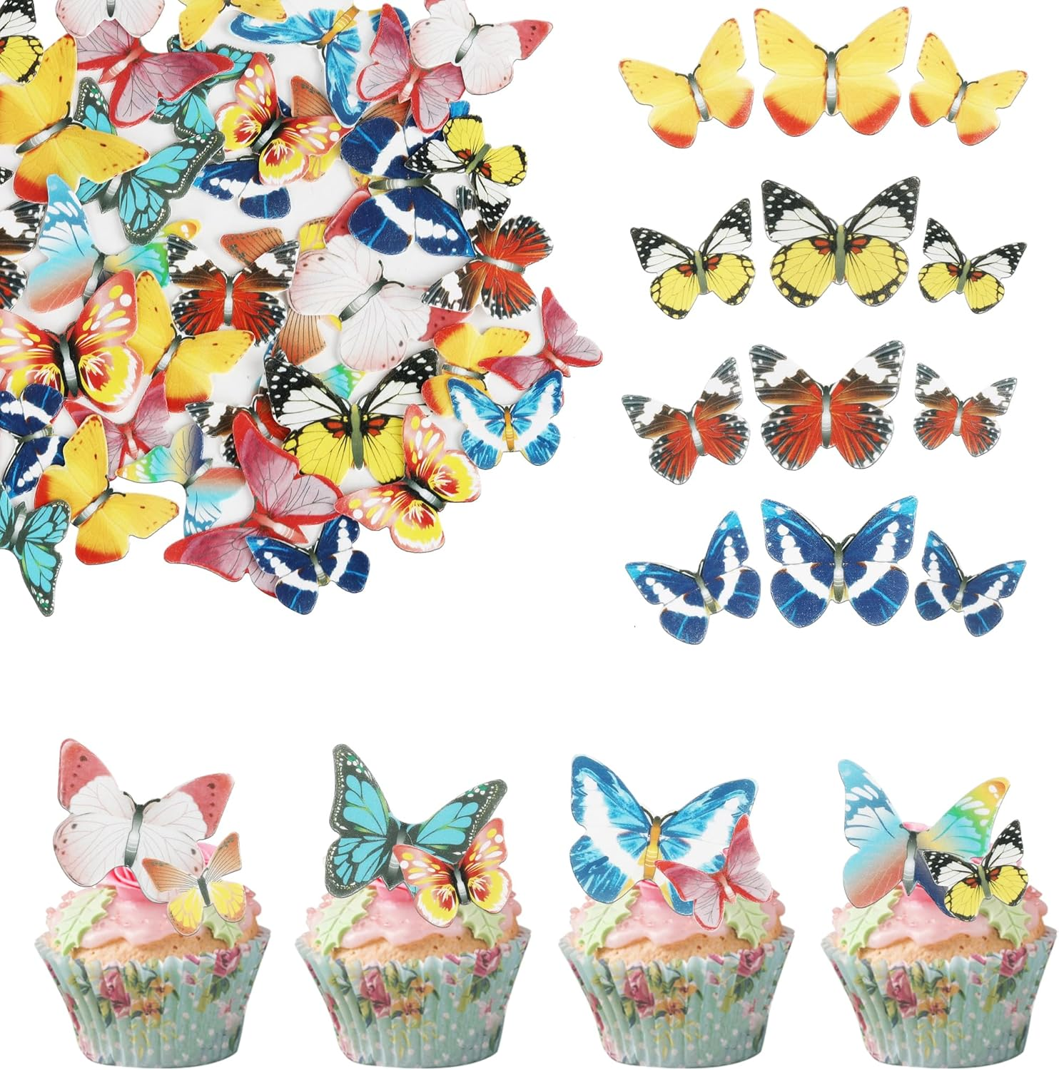 80 Pack Edible Butterfly Cupcake Toppers, Edible Colorful Butterfly Cake Decorations, Birthday Party Butterfly Decorations for Wedding Birthday Party Food Decoration Supplies
