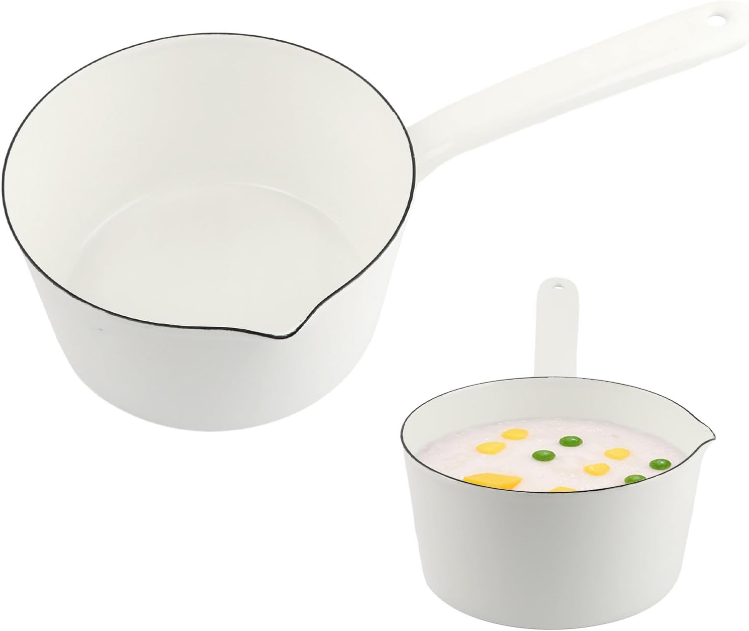1.2L Enamel Milk Pan, Nonstick Saucepan with Pour Spouts, Butter Warmer, Melting Milk Boiling Porridge Soup Saucepan,Butter Warmer, Gas Stove Enamel Milks Pot with Handle for Home Kitchen image number 1