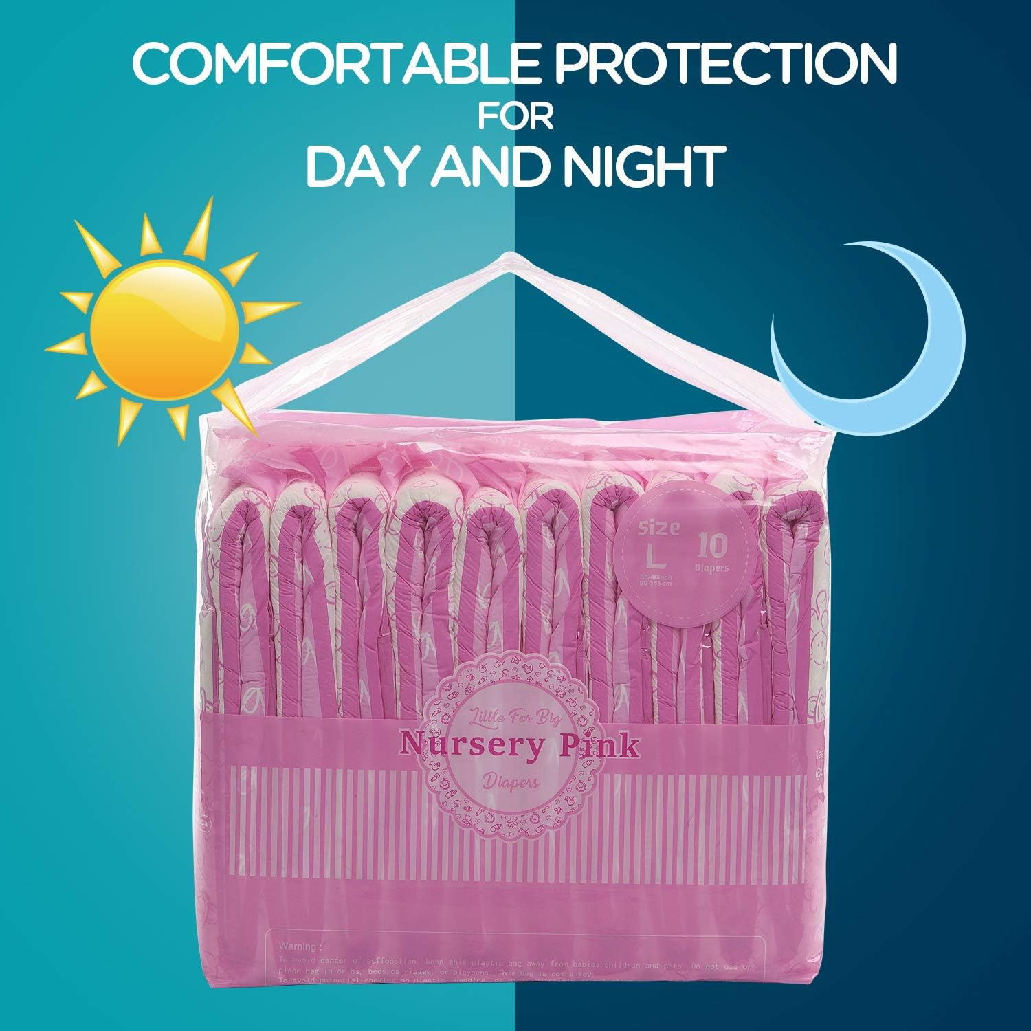 Littleforbig Printed Adult Brief Diapers 10 Pieces - Nursery Pink L image number 6